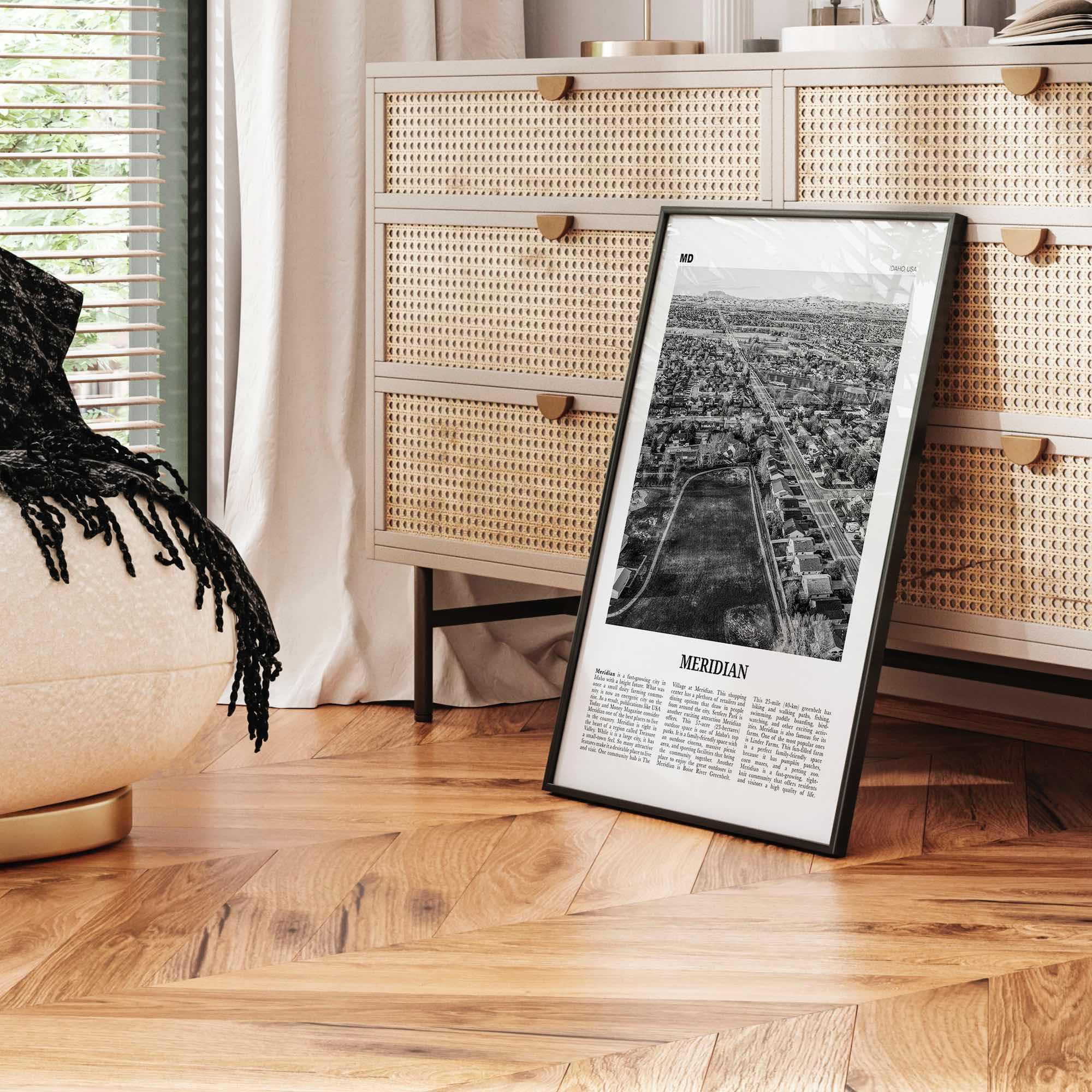 Meridian Print Black and White, Meridian Wall Art, Meridian Poster, Meridian Photo, Meridian Wall Décor, Meridian Map, Idaho, USA