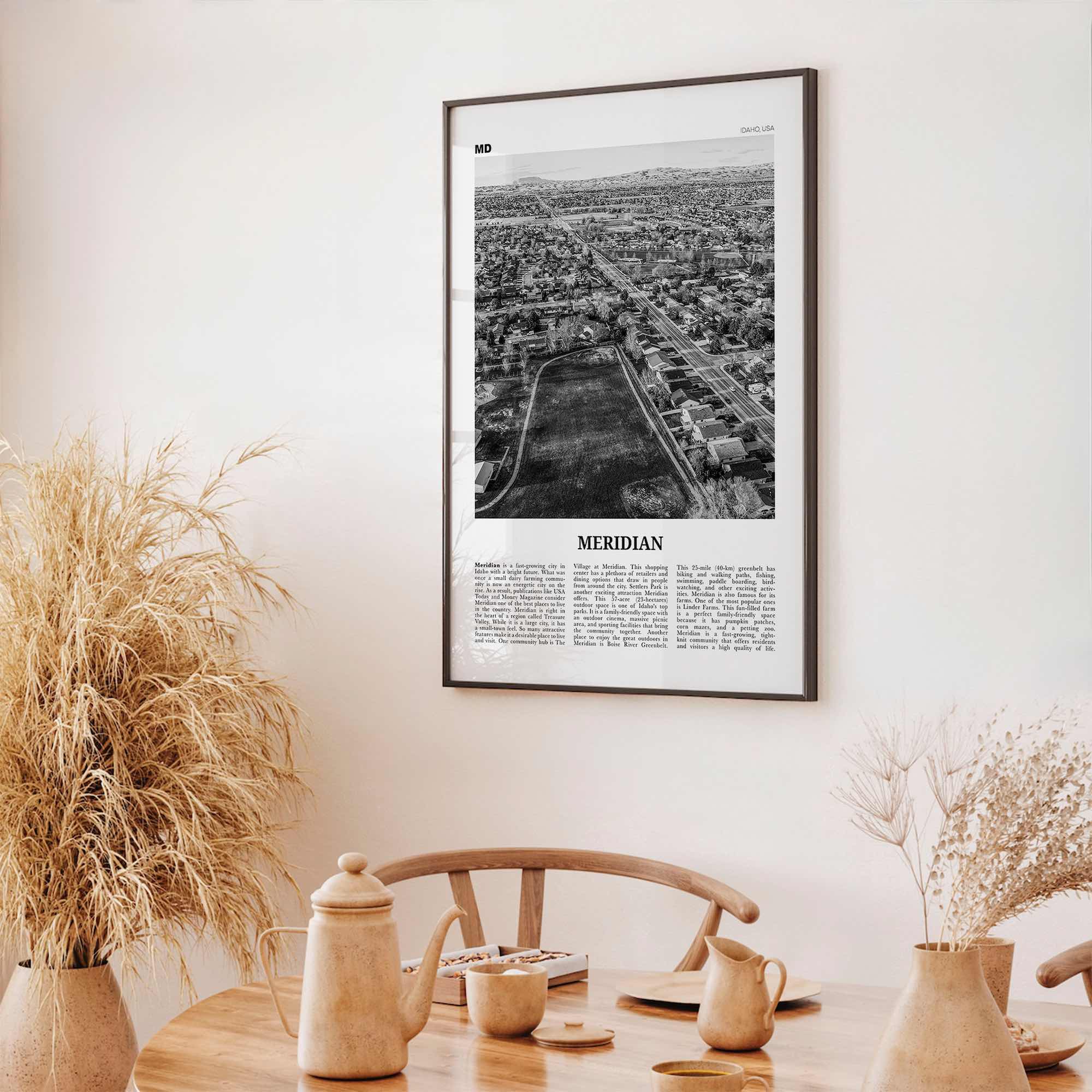 Meridian Print Black and White, Meridian Wall Art, Meridian Poster, Meridian Photo, Meridian Wall Décor, Meridian Map, Idaho, USA