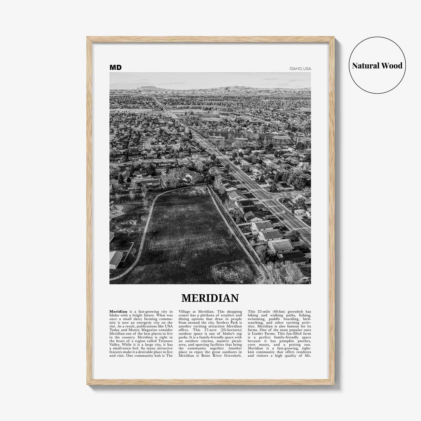 Meridian Print Black and White, Meridian Wall Art, Meridian Poster, Meridian Photo, Meridian Wall Décor, Meridian Map, Idaho, USA