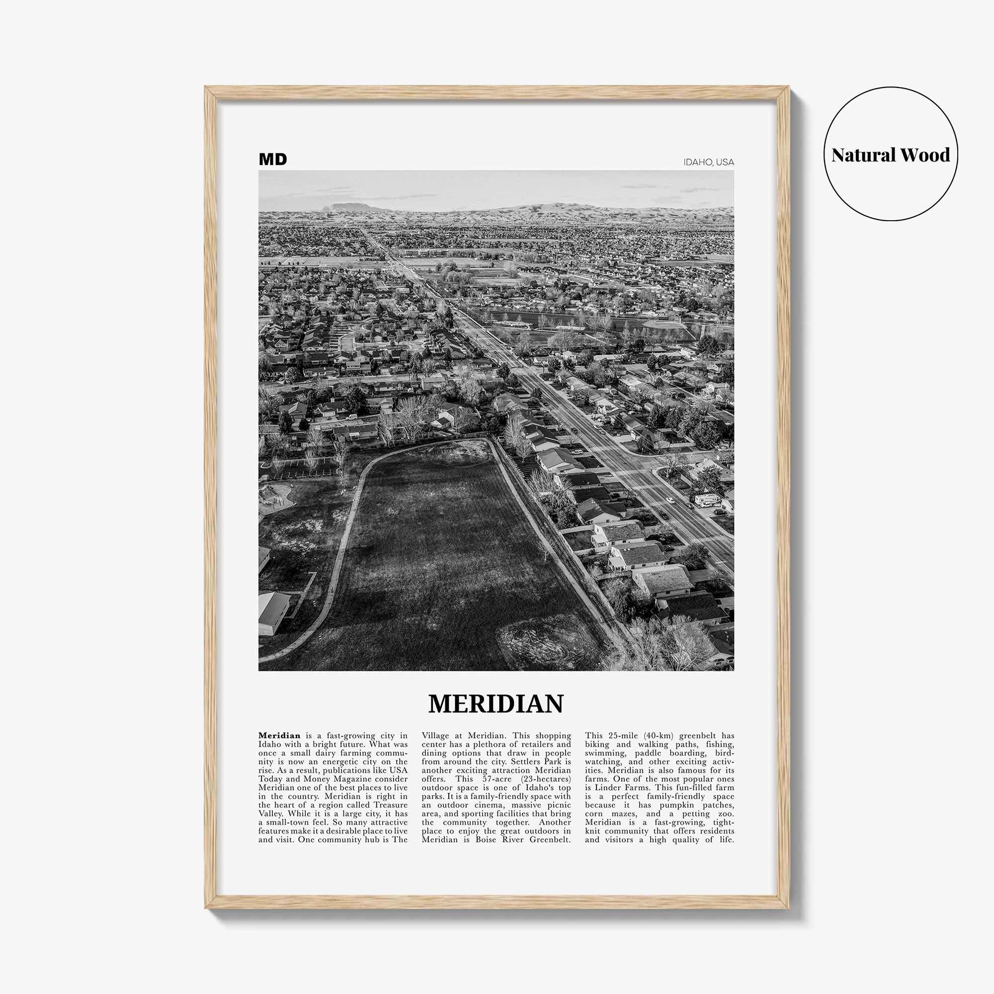 Meridian Print Black and White, Meridian Wall Art, Meridian Poster, Meridian Photo, Meridian Wall Décor, Meridian Map, Idaho, USA