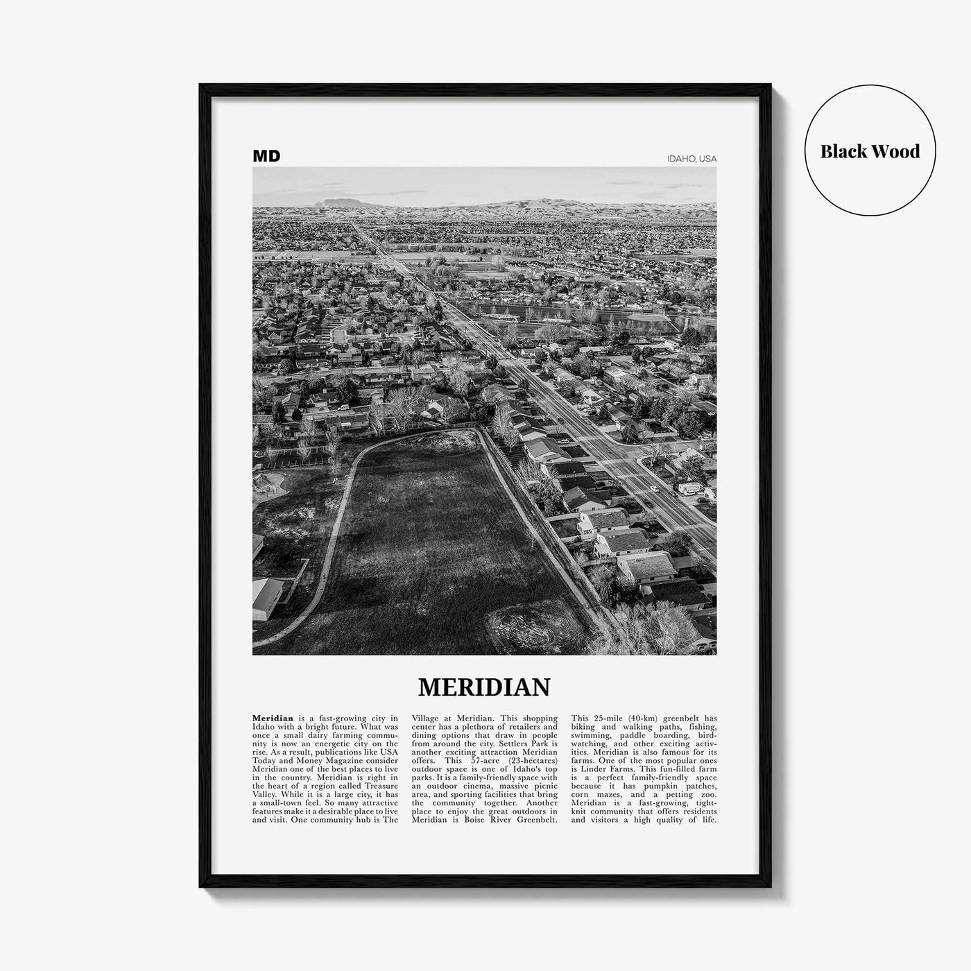 Meridian Print Black and White, Meridian Wall Art, Meridian Poster, Meridian Photo, Meridian Wall Décor, Meridian Map, Idaho, USA
