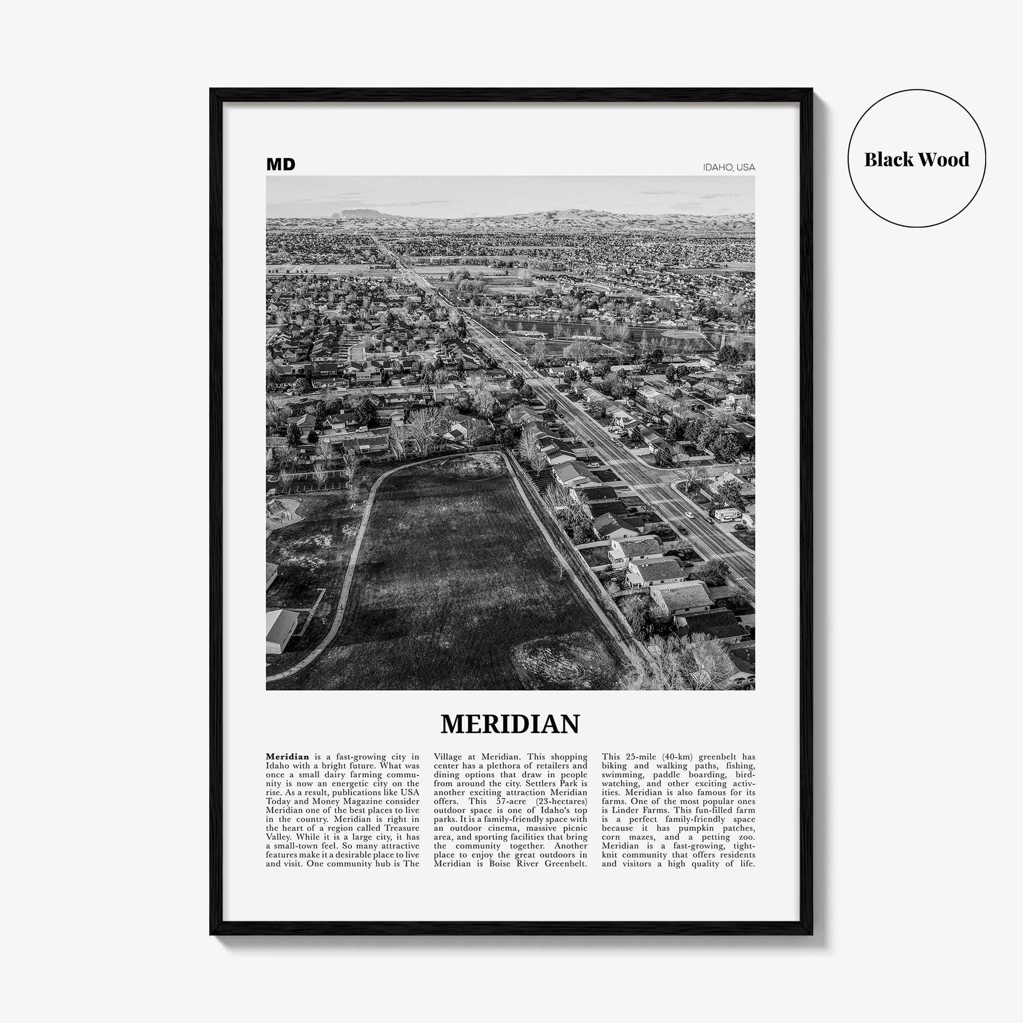 Meridian Print Black and White, Meridian Wall Art, Meridian Poster, Meridian Photo, Meridian Wall Décor, Meridian Map, Idaho, USA
