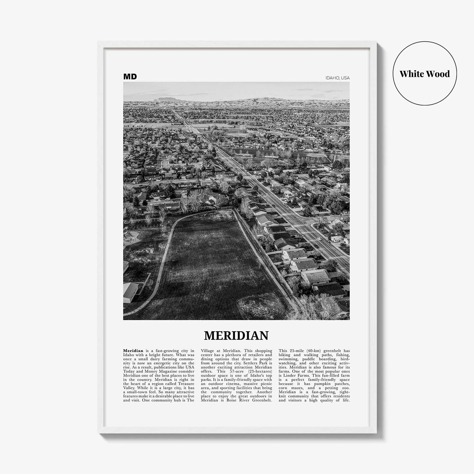 Meridian Print Black and White, Meridian Wall Art, Meridian Poster, Meridian Photo, Meridian Wall Décor, Meridian Map, Idaho, USA