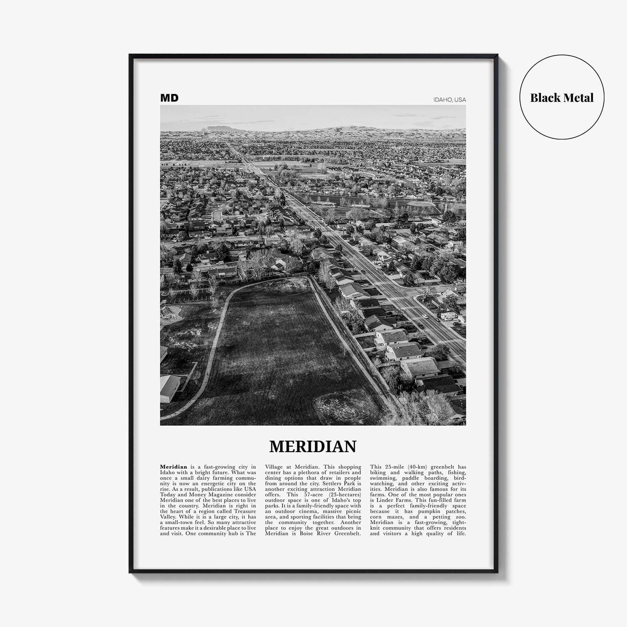 Meridian Print Black and White, Meridian Wall Art, Meridian Poster, Meridian Photo, Meridian Wall Décor, Meridian Map, Idaho, USA