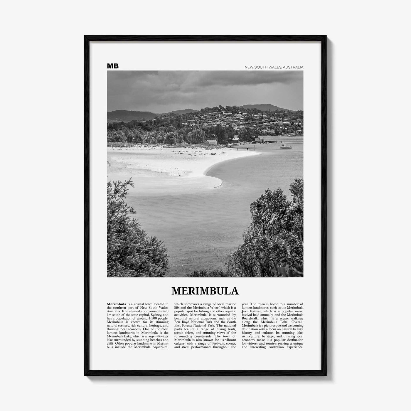 Merimbula Print Black and White, Merimbula Wall Art, Merimbula Poster, Merimbula Photo, Merimbula Wall Décor, Merimbula Map, Australia