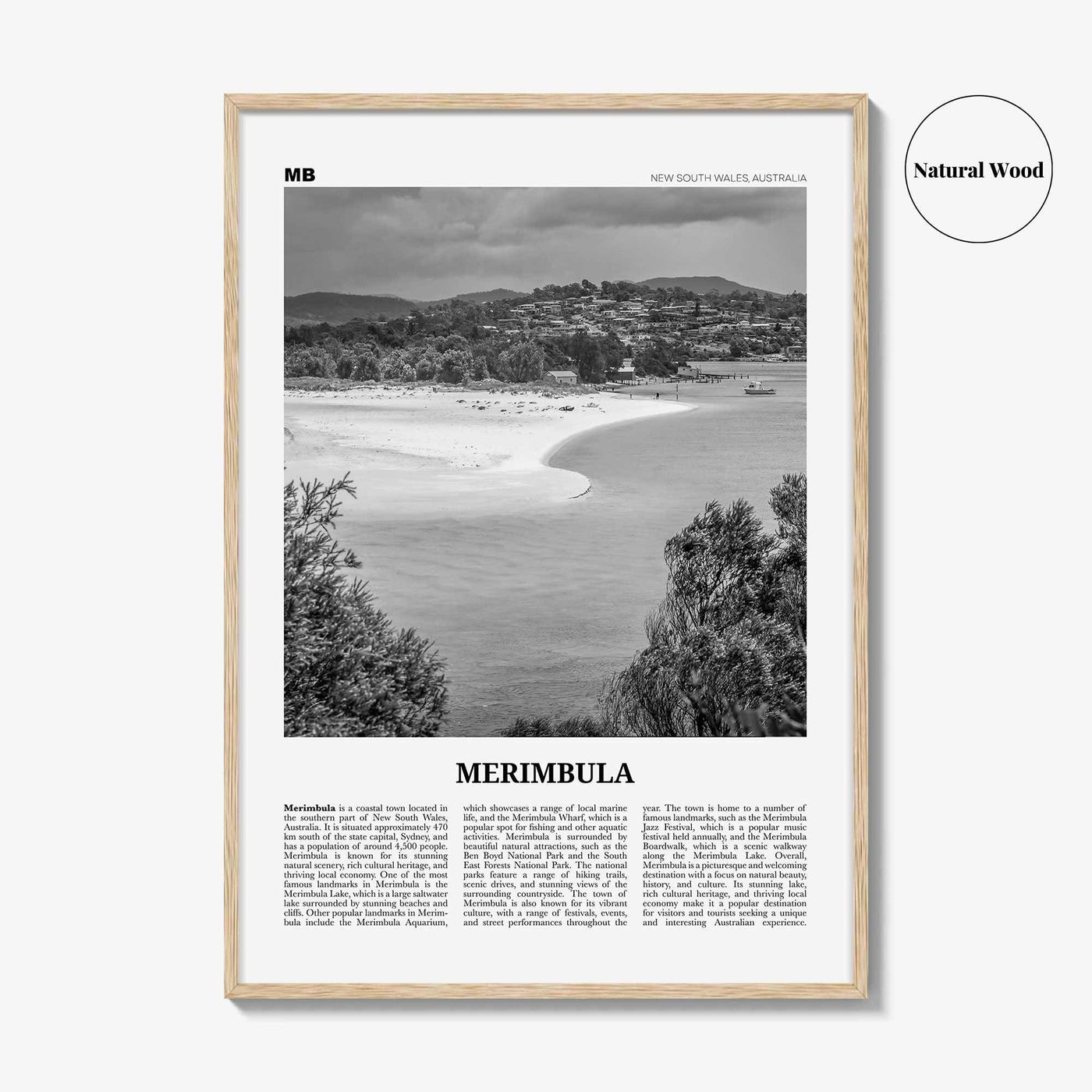 Merimbula Print Black and White, Merimbula Wall Art, Merimbula Poster, Merimbula Photo, Merimbula Wall Décor, Merimbula Map, Australia