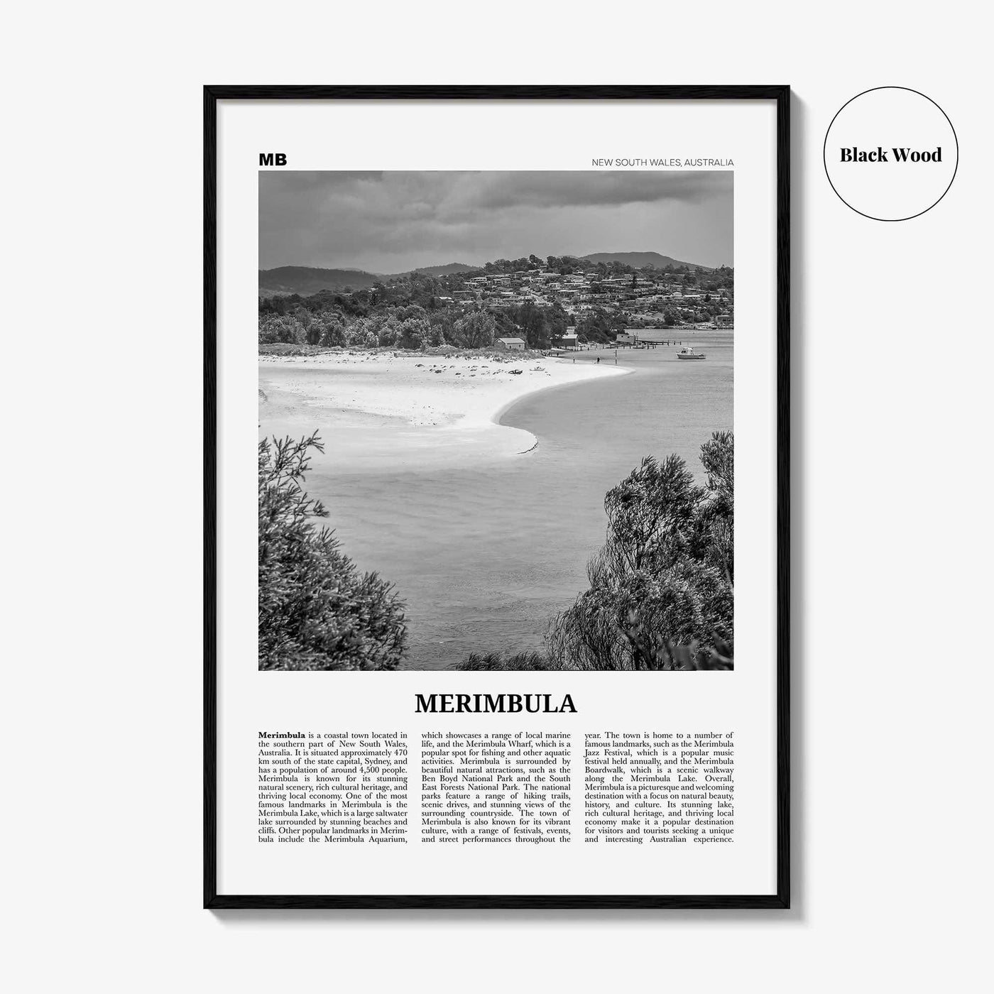 Merimbula Print Black and White, Merimbula Wall Art, Merimbula Poster, Merimbula Photo, Merimbula Wall Décor, Merimbula Map, Australia