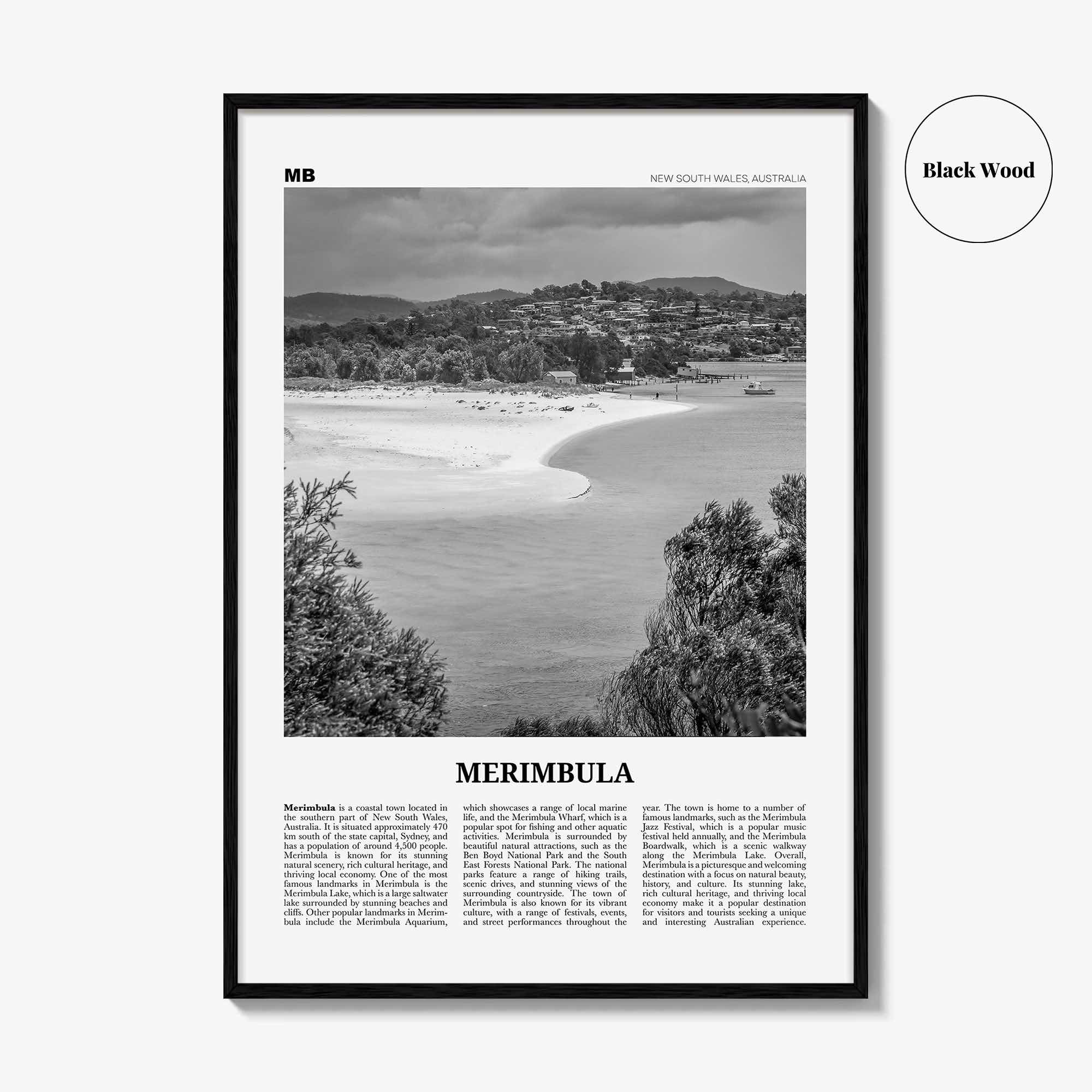 Merimbula Print Black and White, Merimbula Wall Art, Merimbula Poster, Merimbula Photo, Merimbula Wall Décor, Merimbula Map, Australia