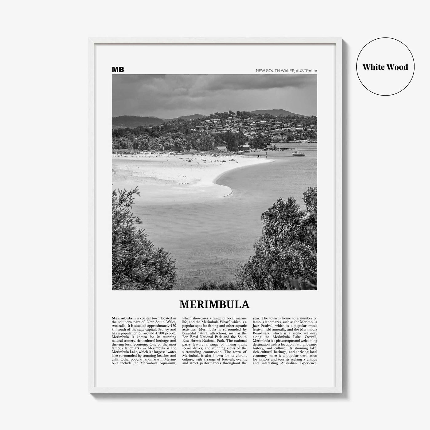 Merimbula Print Black and White, Merimbula Wall Art, Merimbula Poster, Merimbula Photo, Merimbula Wall Décor, Merimbula Map, Australia