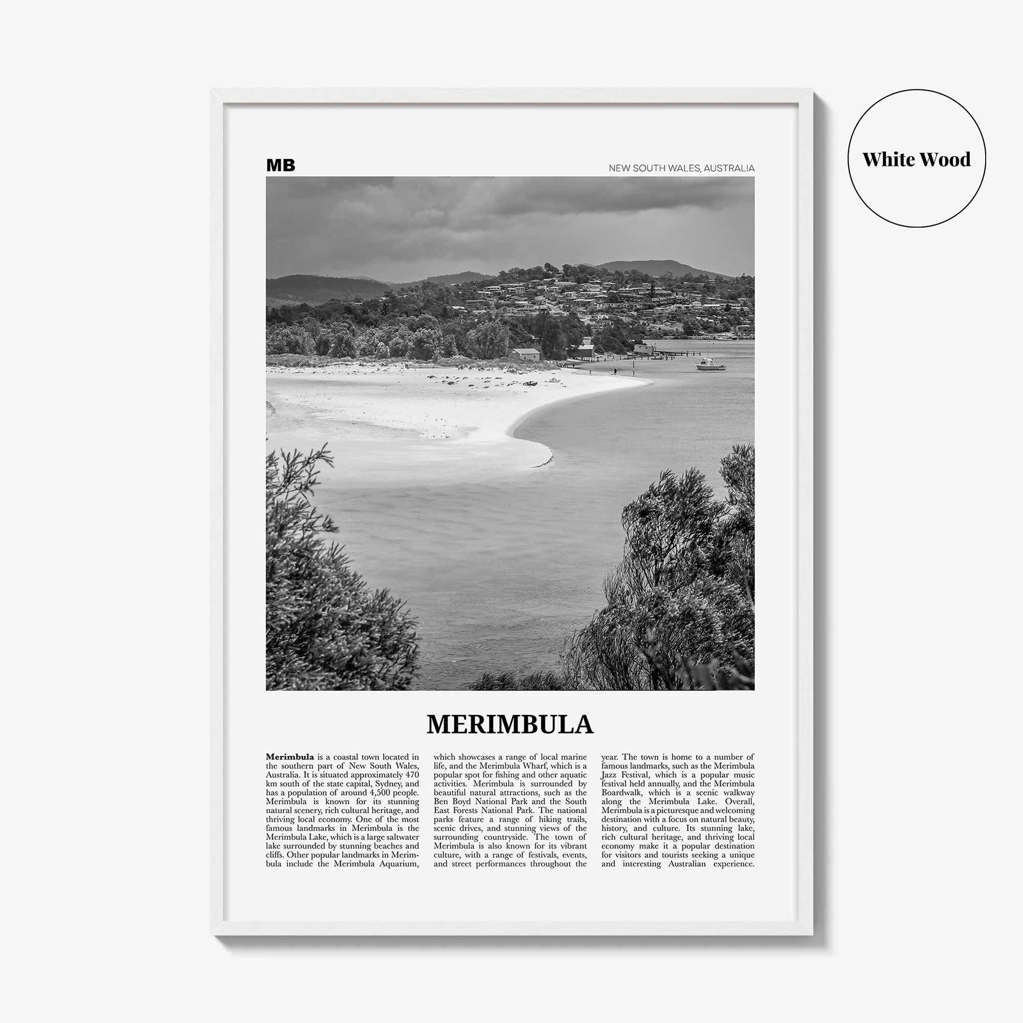 Merimbula Print Black and White, Merimbula Wall Art, Merimbula Poster, Merimbula Photo, Merimbula Wall Décor, Merimbula Map, Australia