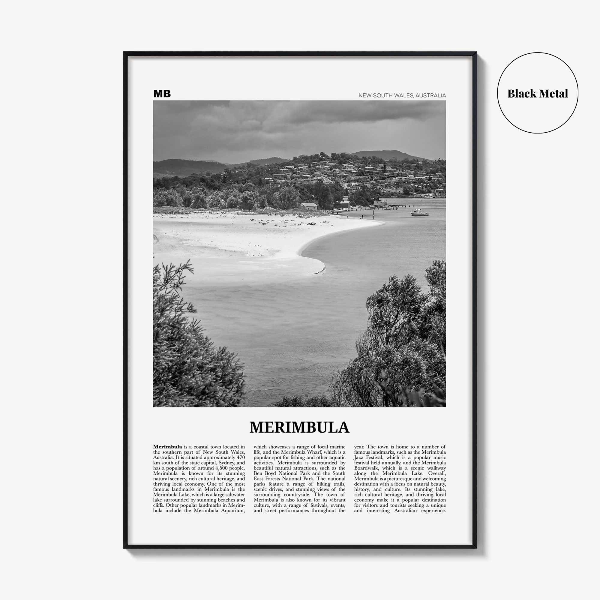 Merimbula Print Black and White, Merimbula Wall Art, Merimbula Poster, Merimbula Photo, Merimbula Wall Décor, Merimbula Map, Australia