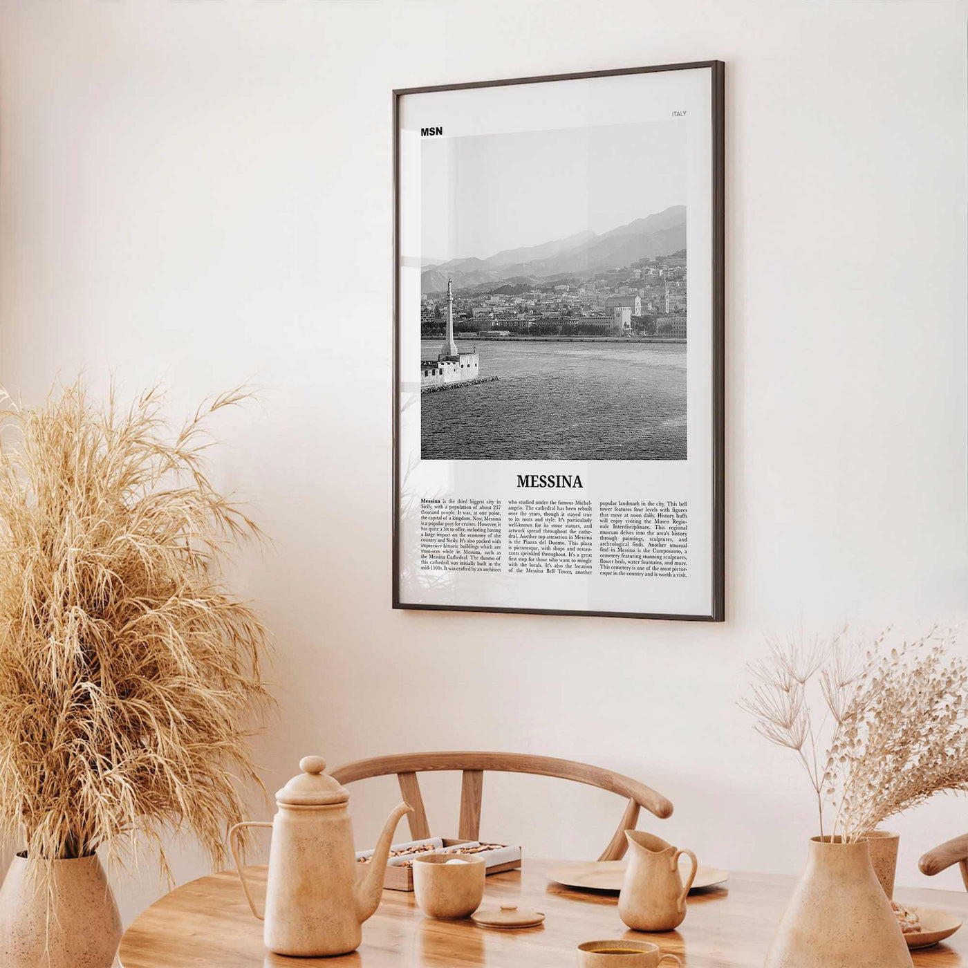 Messina Print Black and White, Messina Wall Art, Messina Poster, Messina Photo, Messina Wall Décor, Messina Map, Italy