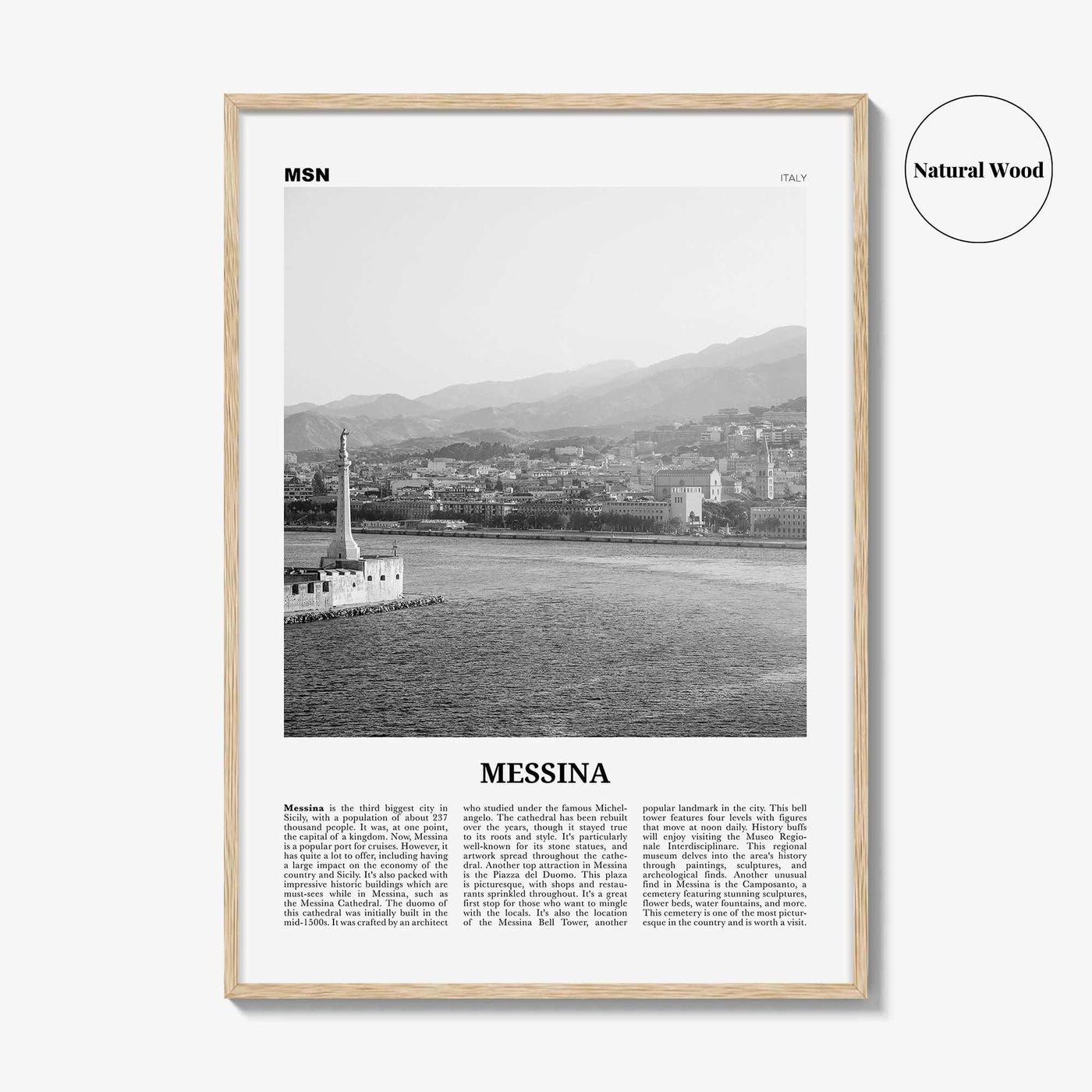 Messina Print Black and White, Messina Wall Art, Messina Poster, Messina Photo, Messina Wall Décor, Messina Map, Italy