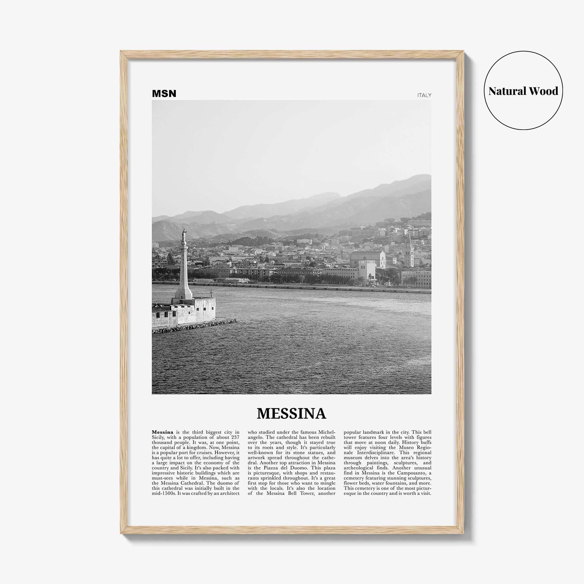 Messina Print Black and White, Messina Wall Art, Messina Poster, Messina Photo, Messina Wall Décor, Messina Map, Italy