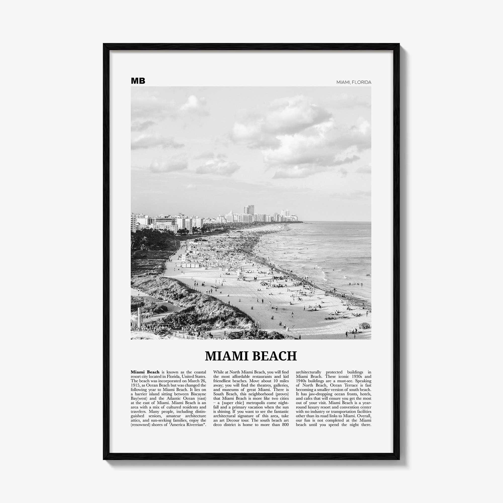 Miami Beach Print Black and White, Miami Beach Wall Art, Miami Beach Poster, Miami Beach Photo, Miami Beach Wall Décor, Florida, USA