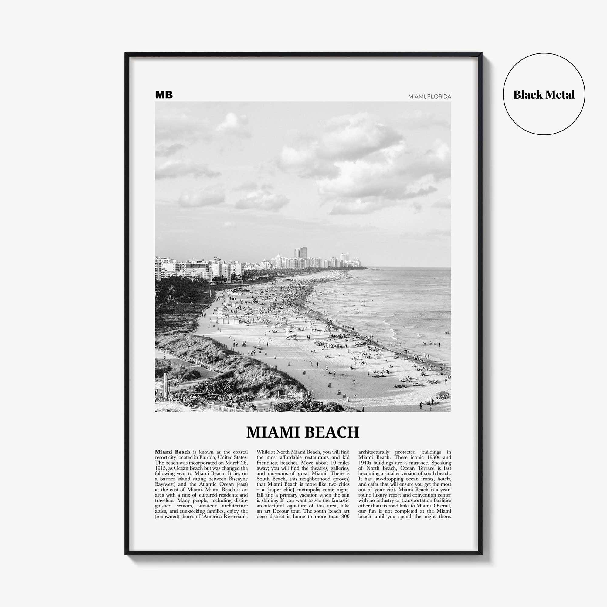 Miami Beach Print Black and White, Miami Beach Wall Art, Miami Beach Poster, Miami Beach Photo, Miami Beach Wall Décor, Florida, USA