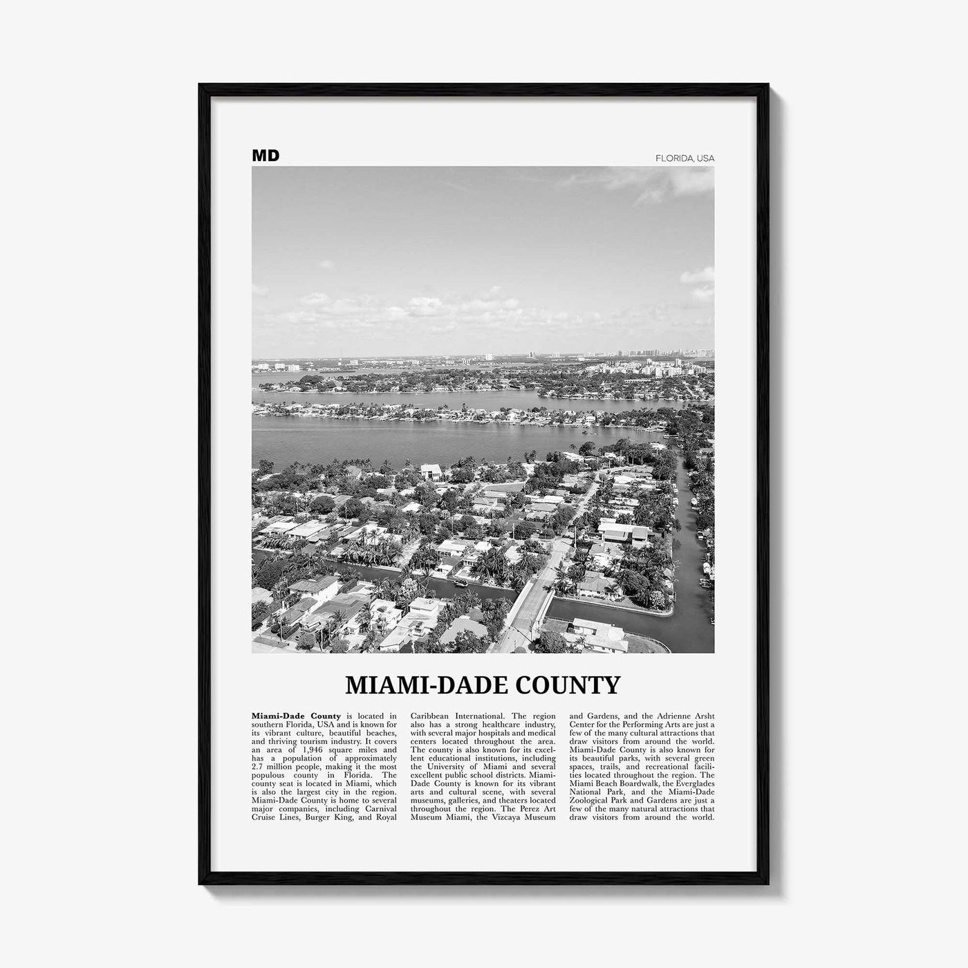 Miami Dade County Print Black and White, Miami-Dade Wall Art, Miami-Dade Poster, Miami-Dade Photo, Miami-Dade Wall Décor, Miami-Dade Map