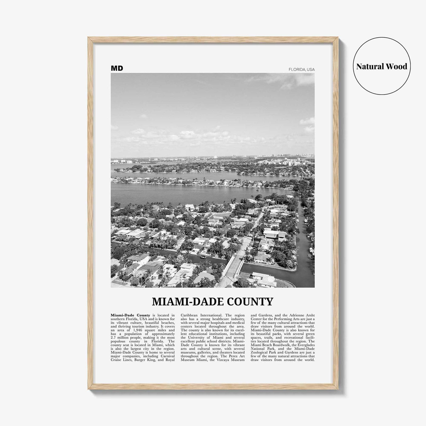 Miami Dade County Print Black and White, Miami-Dade Wall Art, Miami-Dade Poster, Miami-Dade Photo, Miami-Dade Wall Décor, Miami-Dade Map