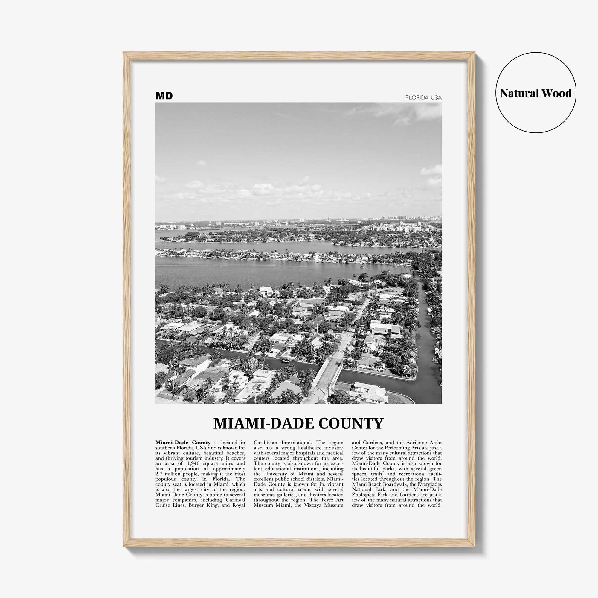 Miami Dade County Print Black and White, Miami-Dade Wall Art, Miami-Dade Poster, Miami-Dade Photo, Miami-Dade Wall Décor, Miami-Dade Map