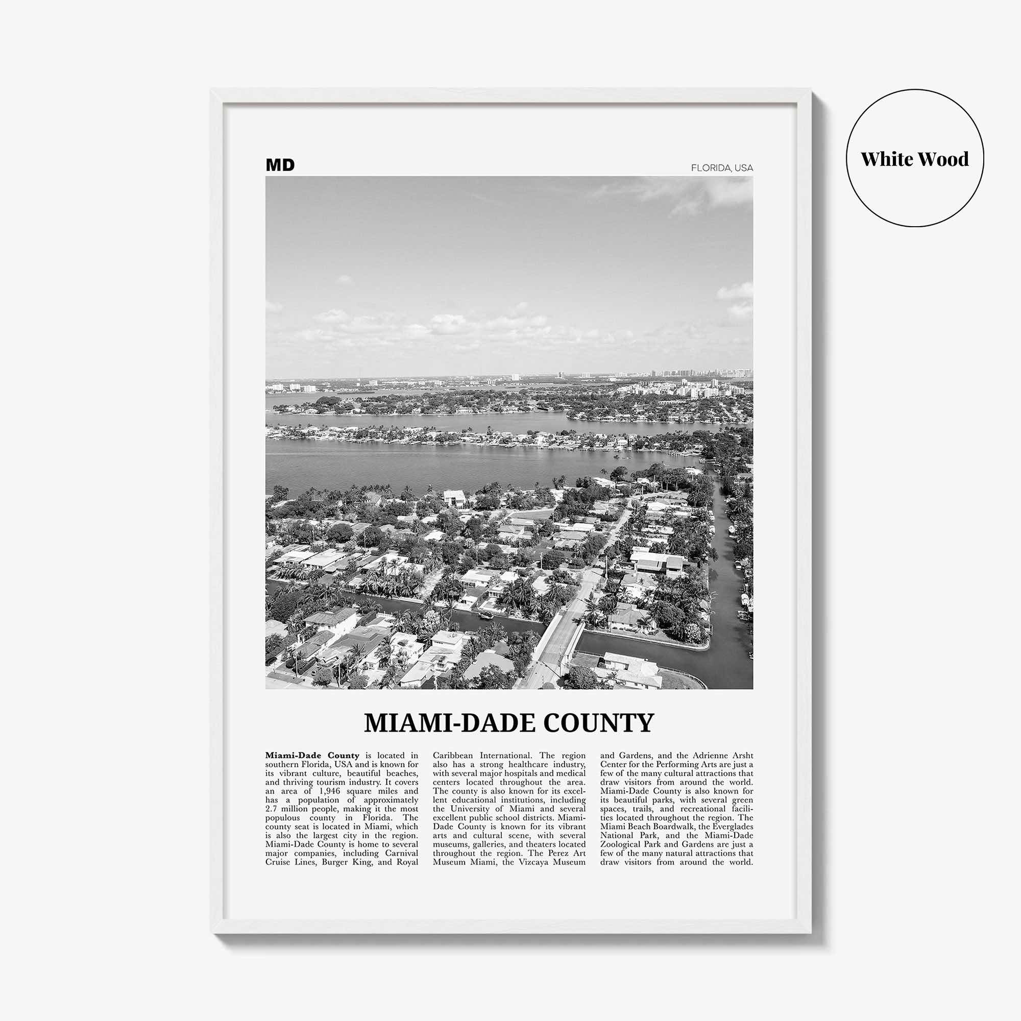 Miami Dade County Print Black and White, Miami-Dade Wall Art, Miami-Dade Poster, Miami-Dade Photo, Miami-Dade Wall Décor, Miami-Dade Map