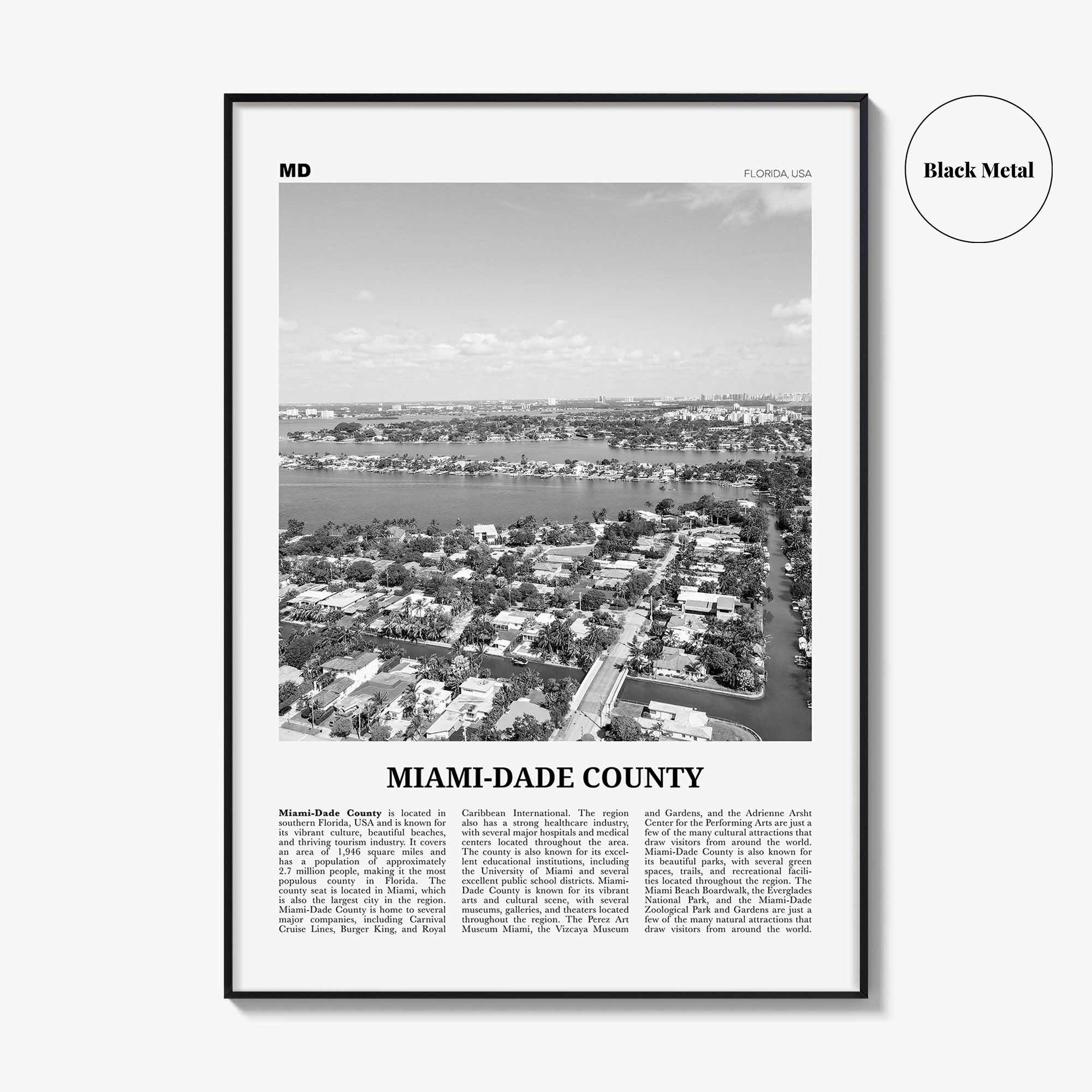 Miami Dade County Print Black and White, Miami-Dade Wall Art, Miami-Dade Poster, Miami-Dade Photo, Miami-Dade Wall Décor, Miami-Dade Map