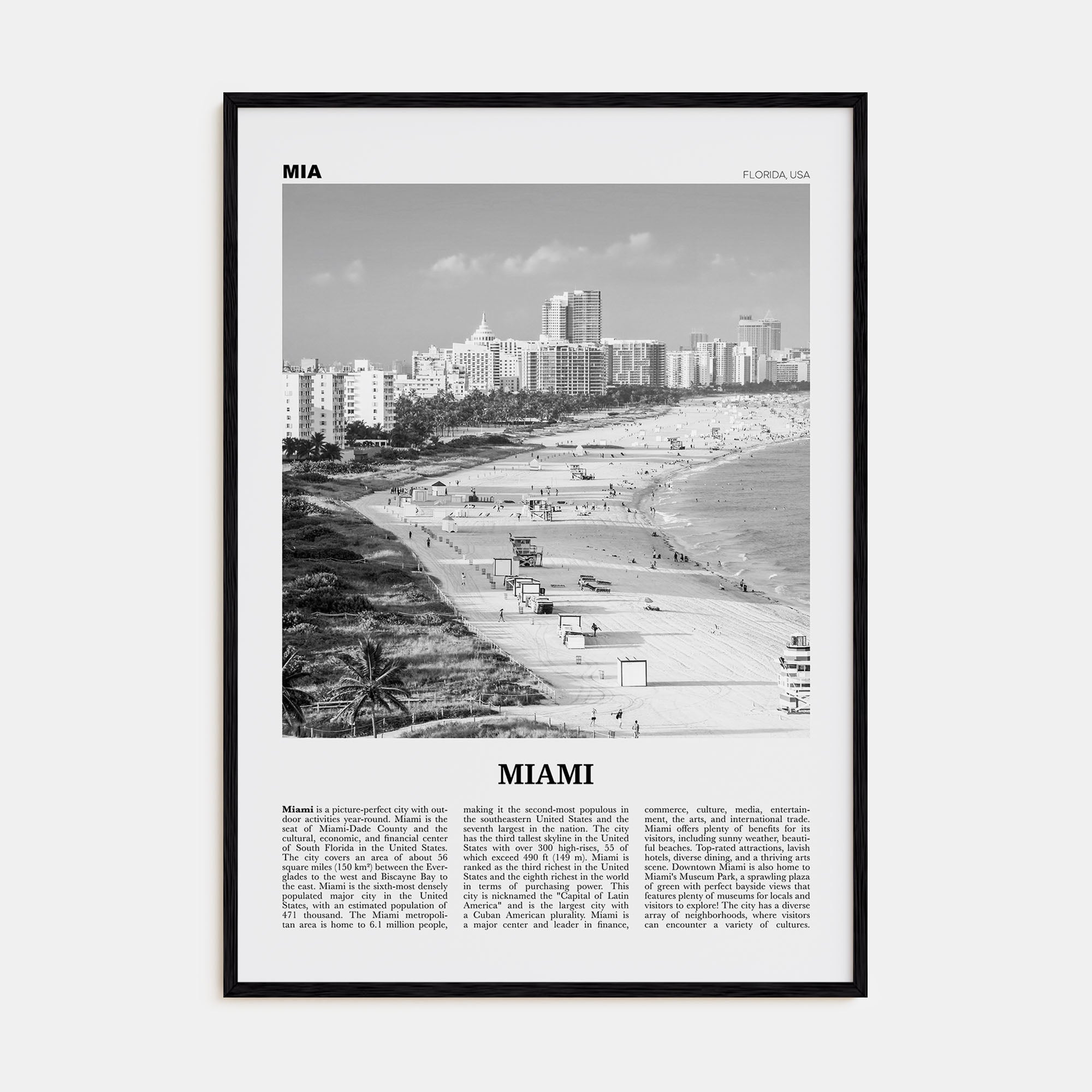 Miami Travel B&W No 1 Poster
