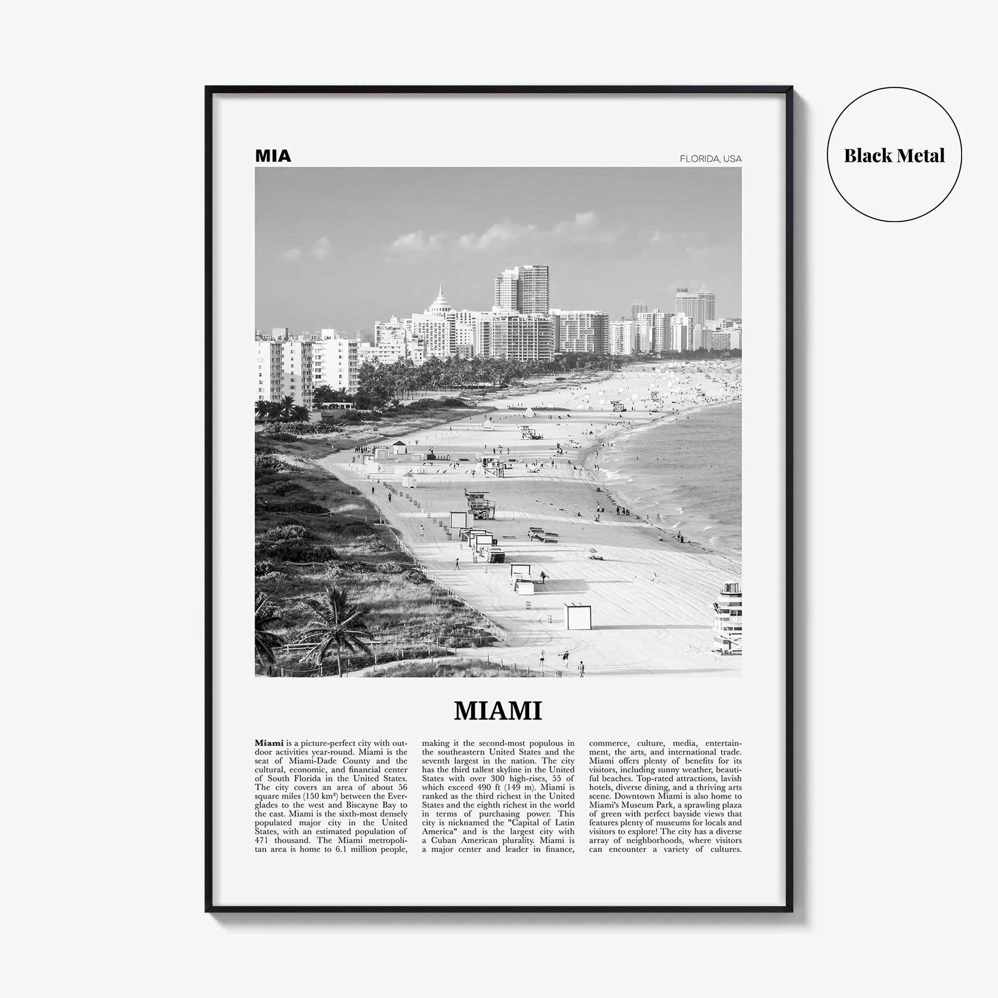 Miami Print Black and White No 1, Miami Wall Art, Miami Poster, Miami Photo, Miami Wall Decor, Miami Beach, Florida, USA, United States