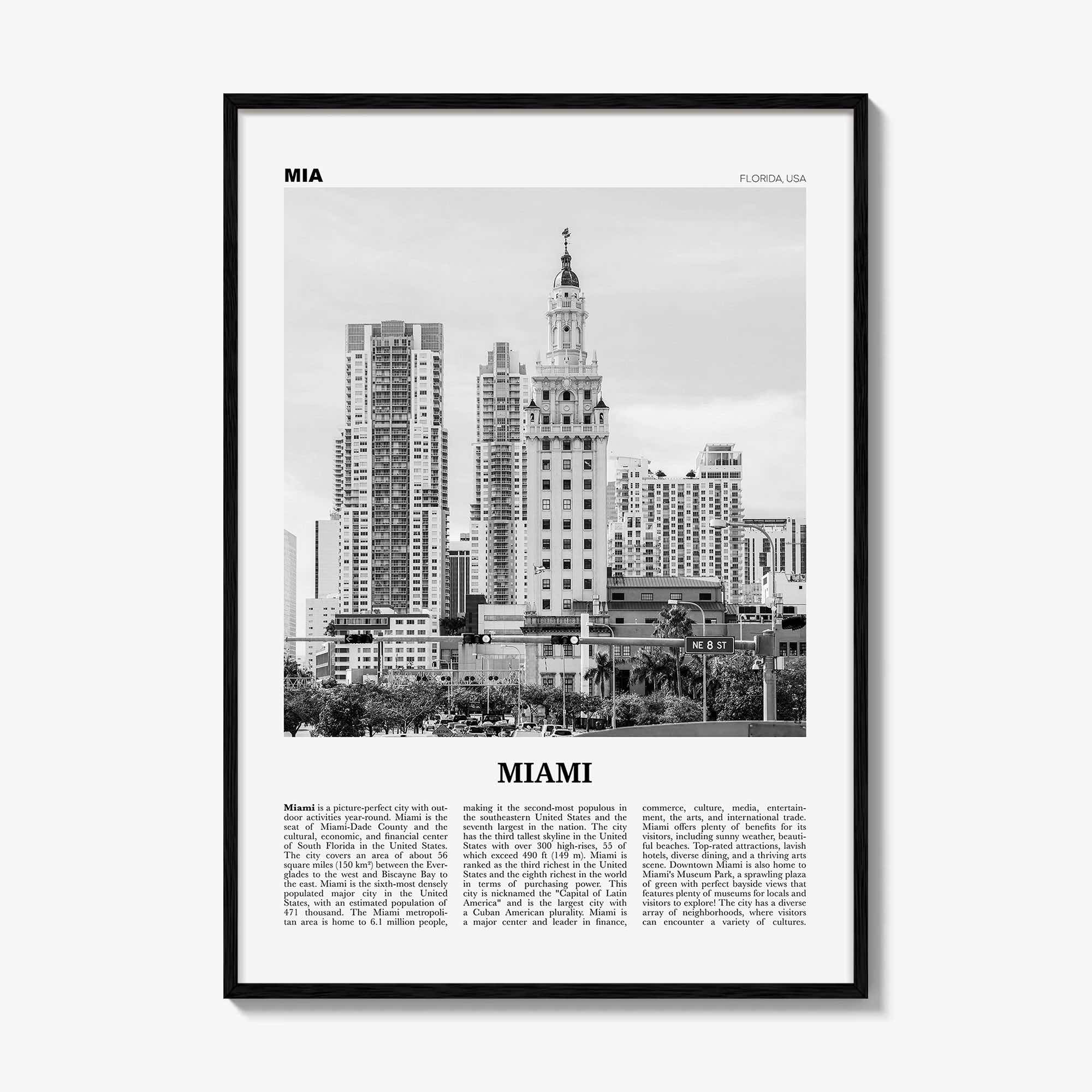 Miami Print Black and White No 2, Miami Wall Art, Miami Poster, Miami Photo, Miami Decor, Miami Beach, Florida, USA, United States