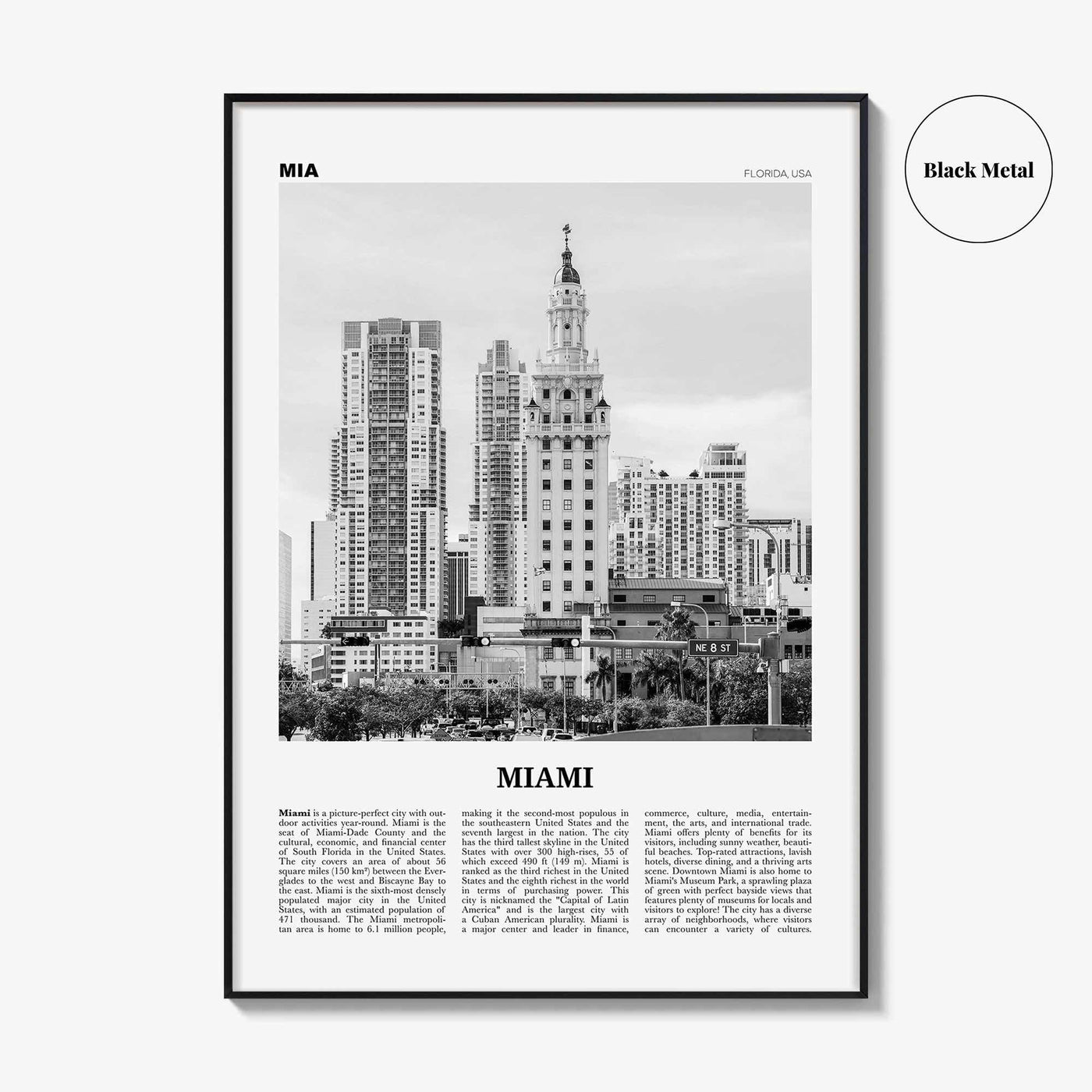 Miami Print Black and White No 2, Miami Wall Art, Miami Poster, Miami Photo, Miami Decor, Miami Beach, Florida, USA, United States