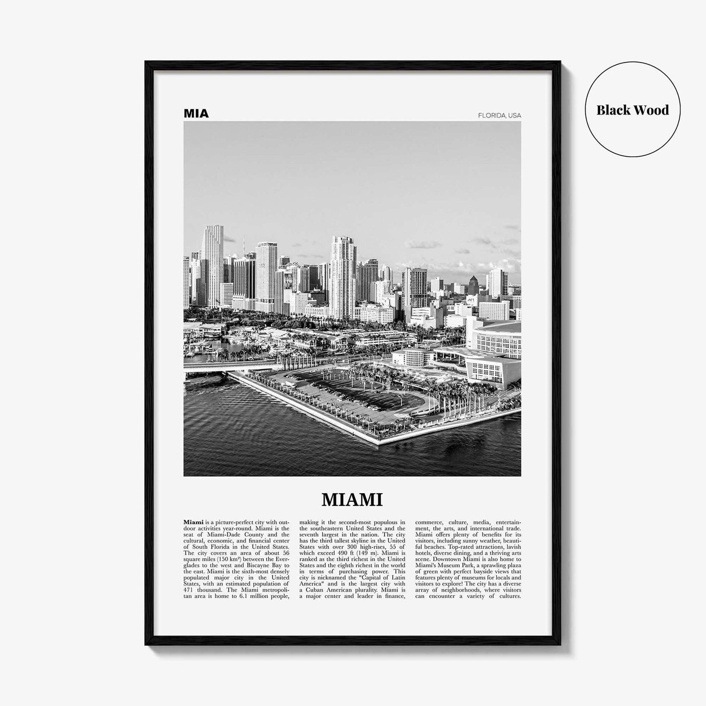 Miami Print Black and White No 3, Miami Wall Art, Miami Poster, Miami Photo, Miami Wall Decor, Miami Beach, Florida, USA, United States