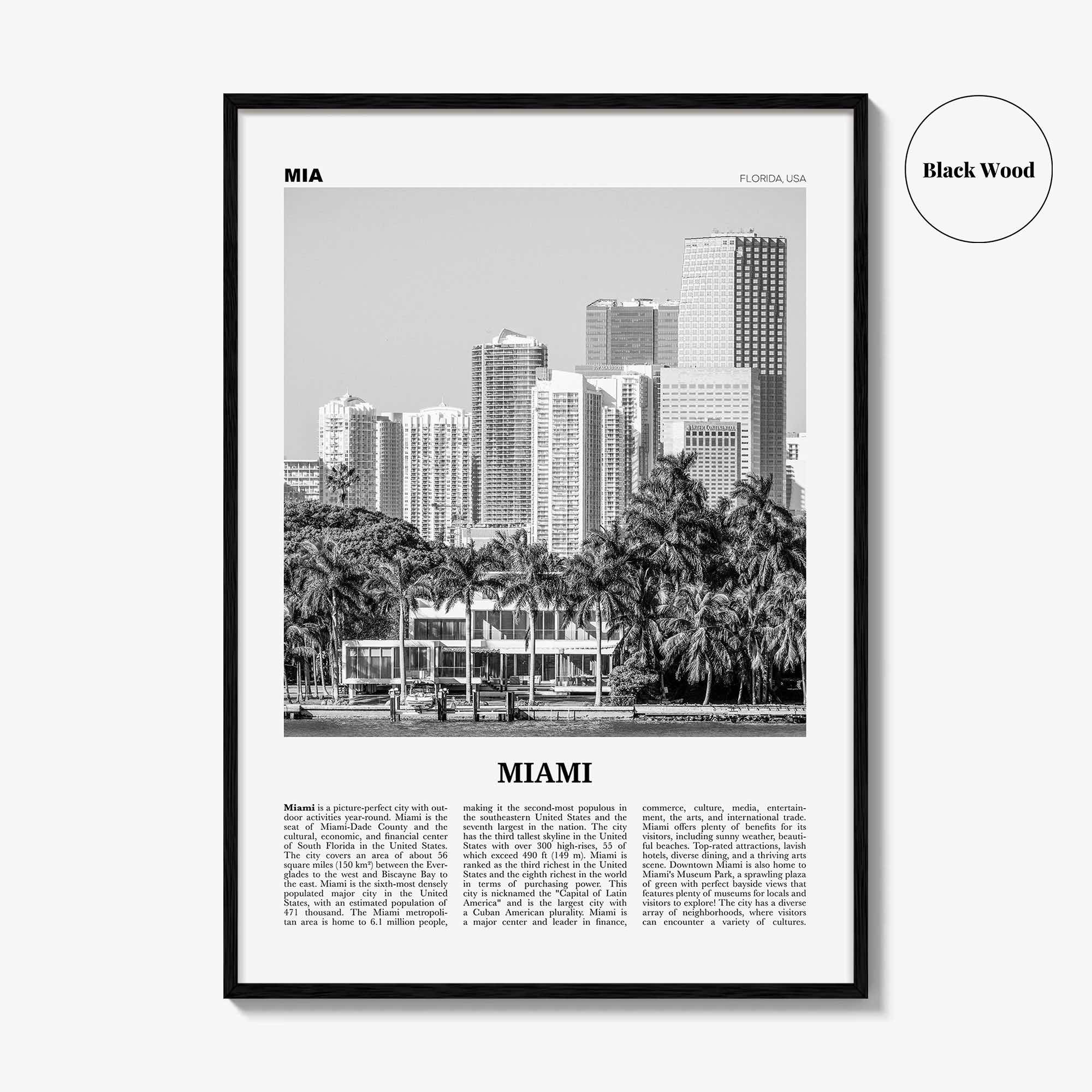 Miami Print Black and White No 4, Miami Wall Art, Miami Poster, Miami Photo, Miami Wall Decor, Miami Beach, Florida, USA, United States