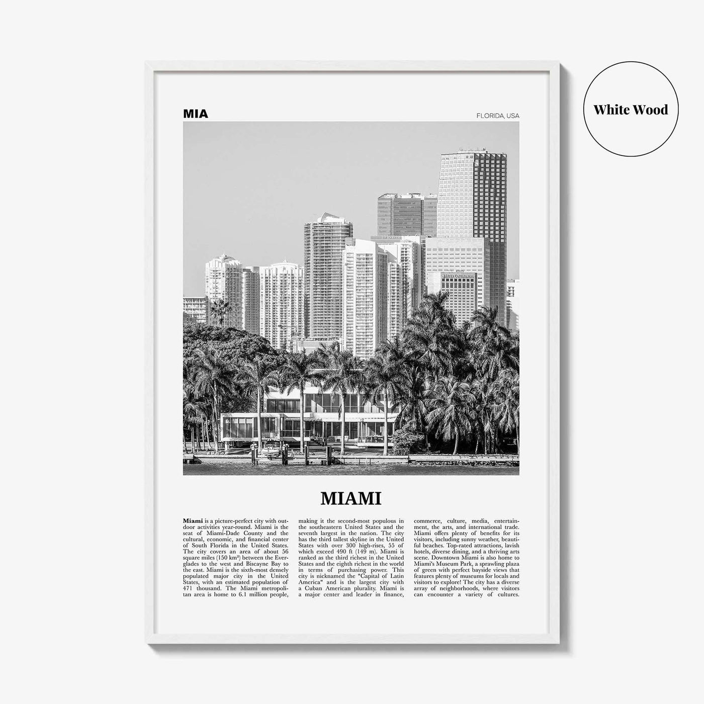 Miami Print Black and White No 4, Miami Wall Art, Miami Poster, Miami Photo, Miami Wall Decor, Miami Beach, Florida, USA, United States