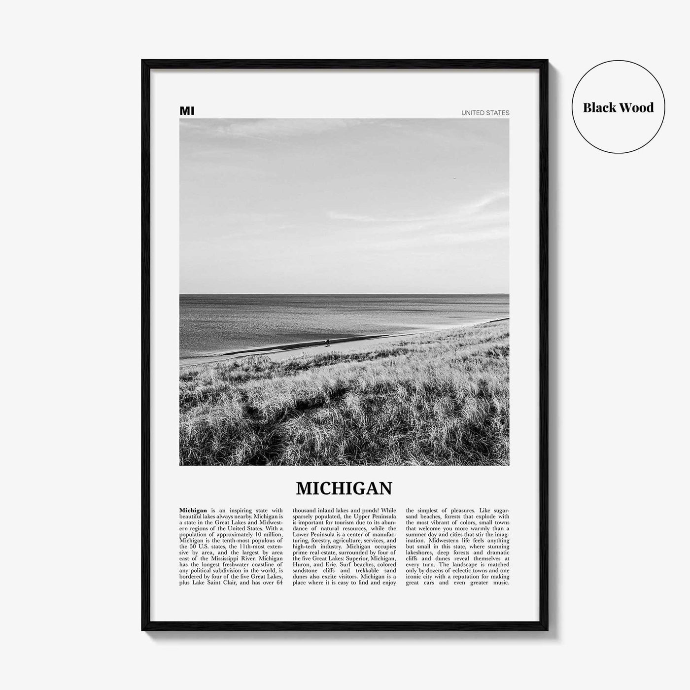 Michigan Print Black and White No 1, Michigan Wall Art, Michigan Poster, Michigan Photo, Michigan Wall Decor, USA, United States