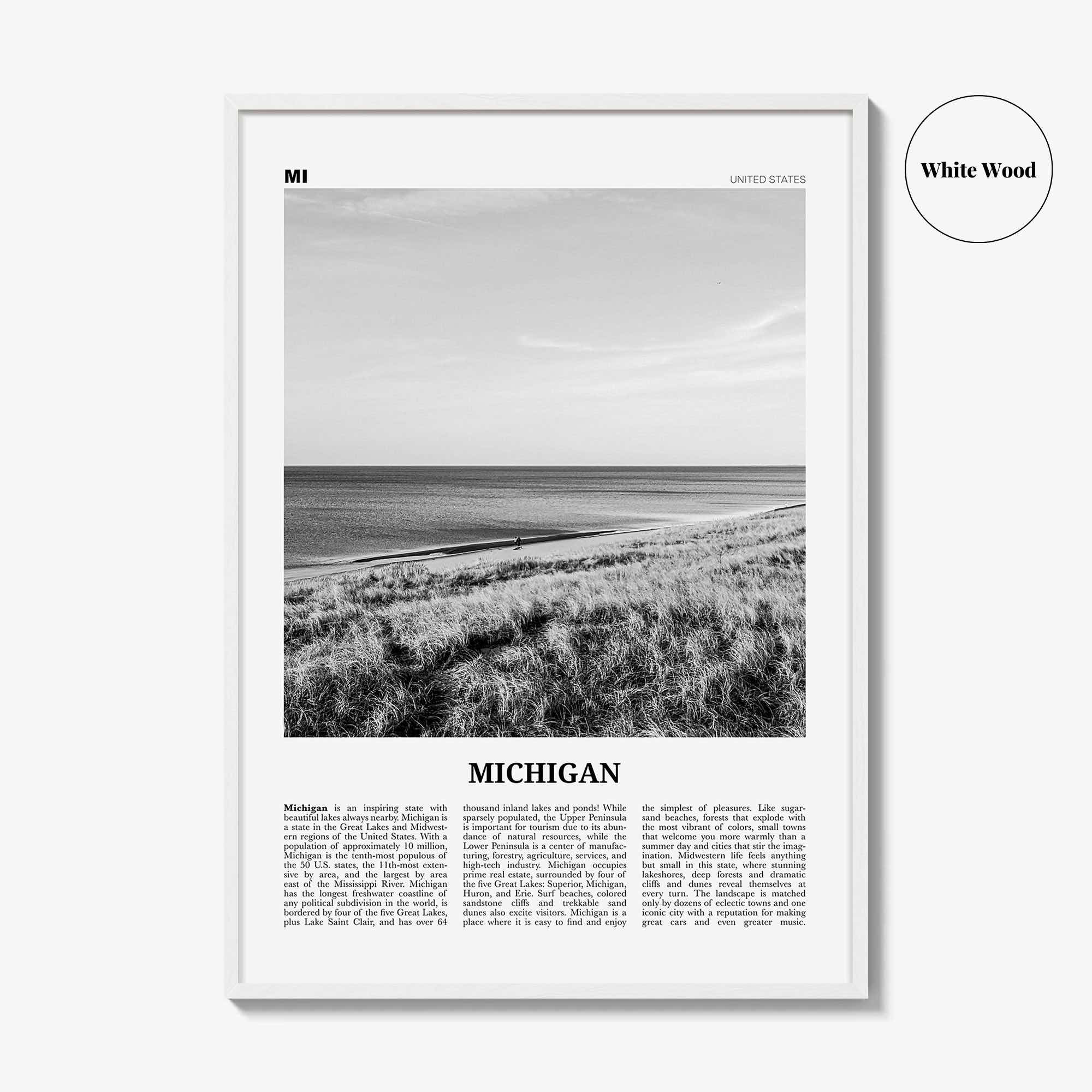 Michigan Print Black and White No 1, Michigan Wall Art, Michigan Poster, Michigan Photo, Michigan Wall Decor, USA, United States