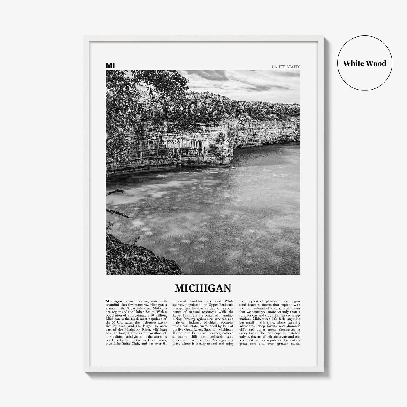 Michigan Print Black and White No 2, Michigan Wall Art, Michigan Poster, Michigan Photo, Michigan Wall Decor, USA, United States