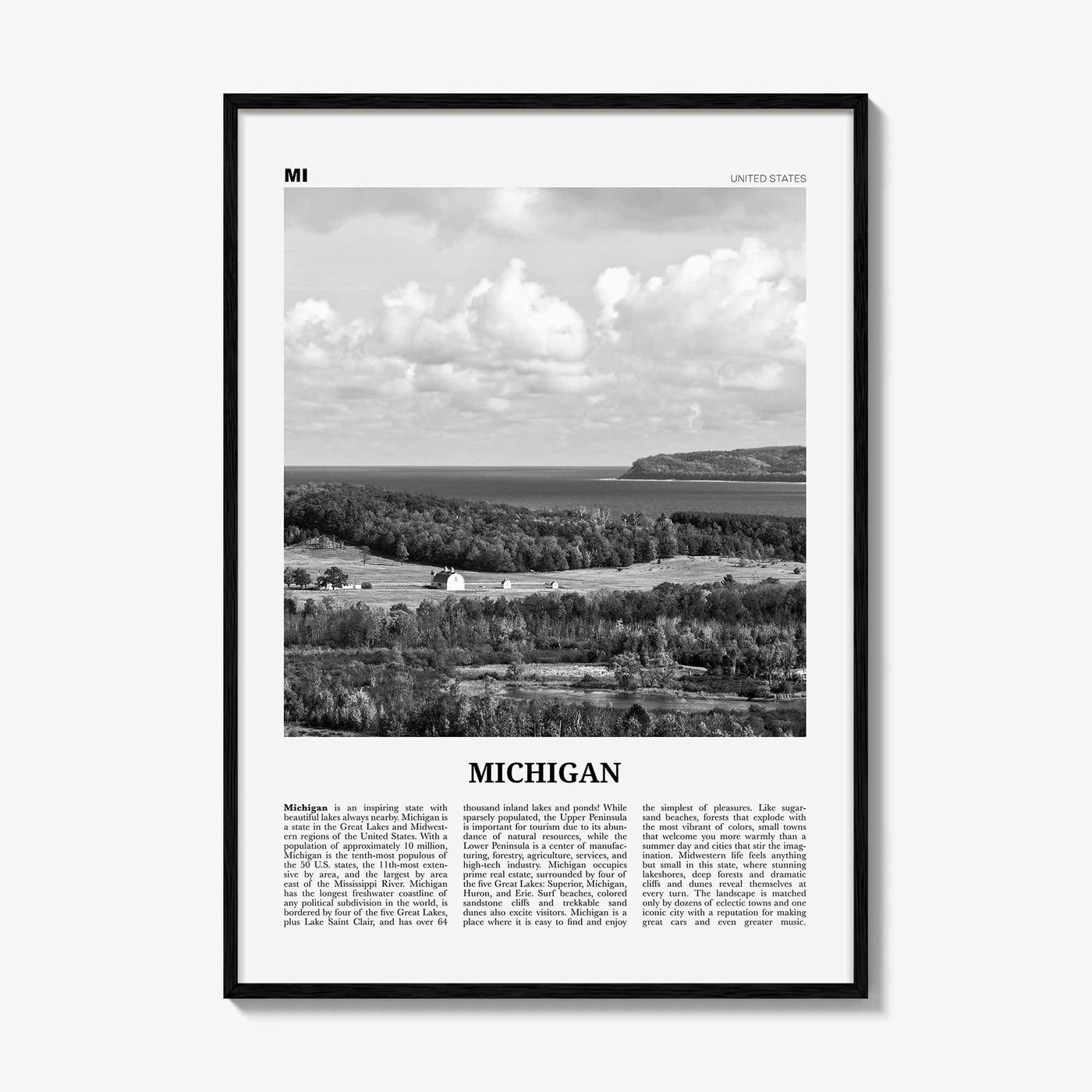 Michigan Print Black and White No 3, Michigan Wall Art, Michigan Poster, Michigan Photo, Michigan Wall Décor, Michigan Map