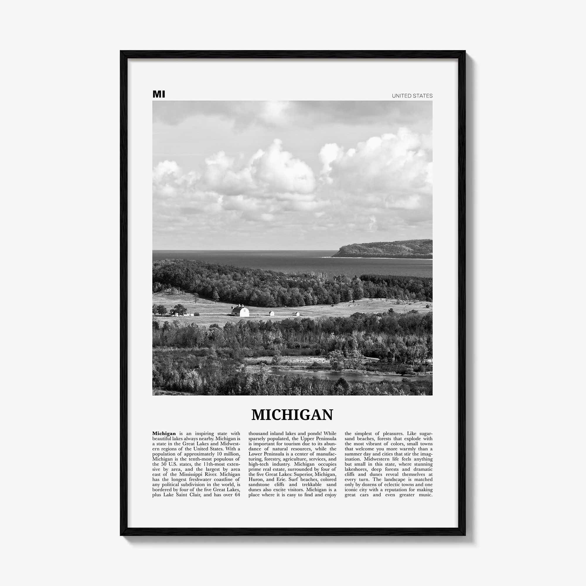 Michigan Print Black and White No 3, Michigan Wall Art, Michigan Poster, Michigan Photo, Michigan Wall Décor, Michigan Map