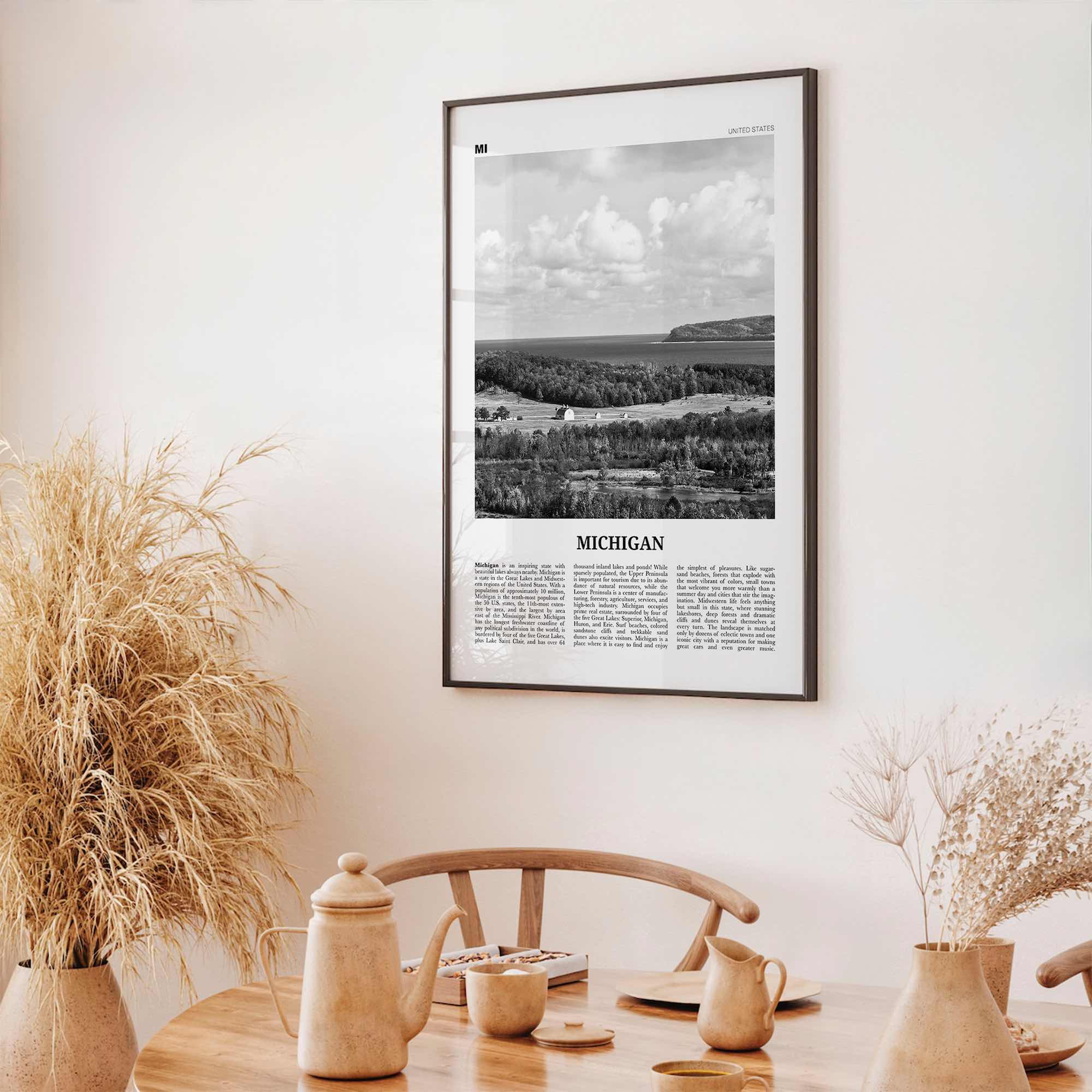 Michigan Print Black and White No 3, Michigan Wall Art, Michigan Poster, Michigan Photo, Michigan Wall Décor, Michigan Map