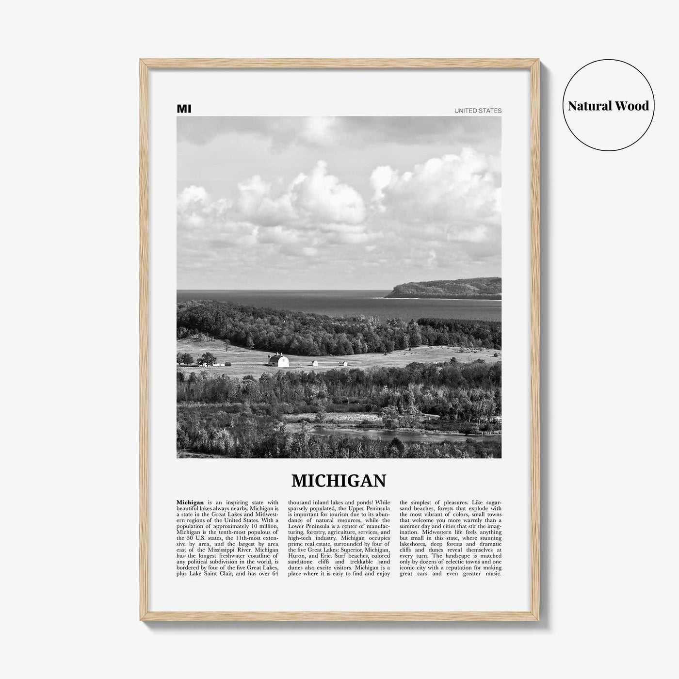 Michigan Print Black and White No 3, Michigan Wall Art, Michigan Poster, Michigan Photo, Michigan Wall Décor, Michigan Map
