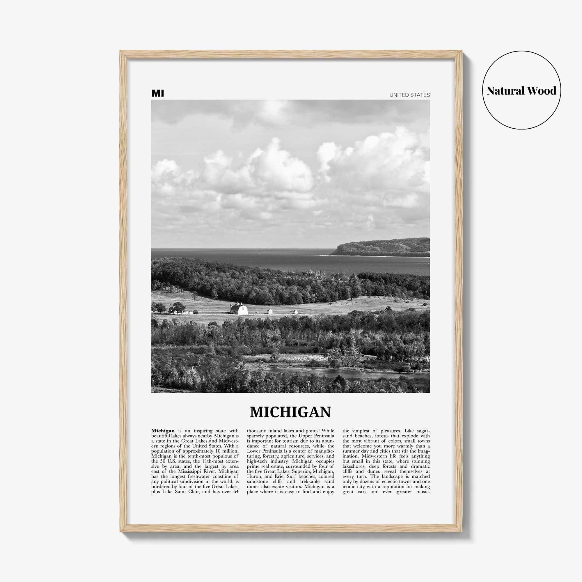 Michigan Print Black and White No 3, Michigan Wall Art, Michigan Poster, Michigan Photo, Michigan Wall Décor, Michigan Map