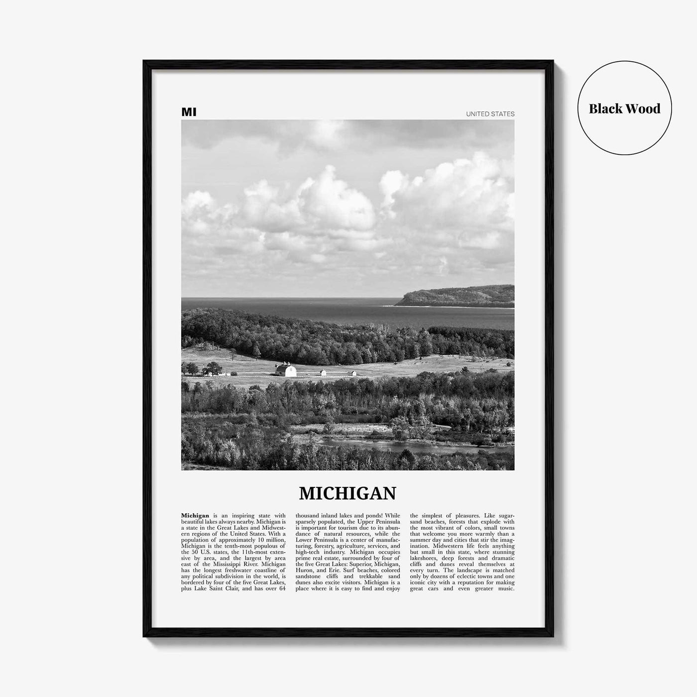 Michigan Print Black and White No 3, Michigan Wall Art, Michigan Poster, Michigan Photo, Michigan Wall Décor, Michigan Map