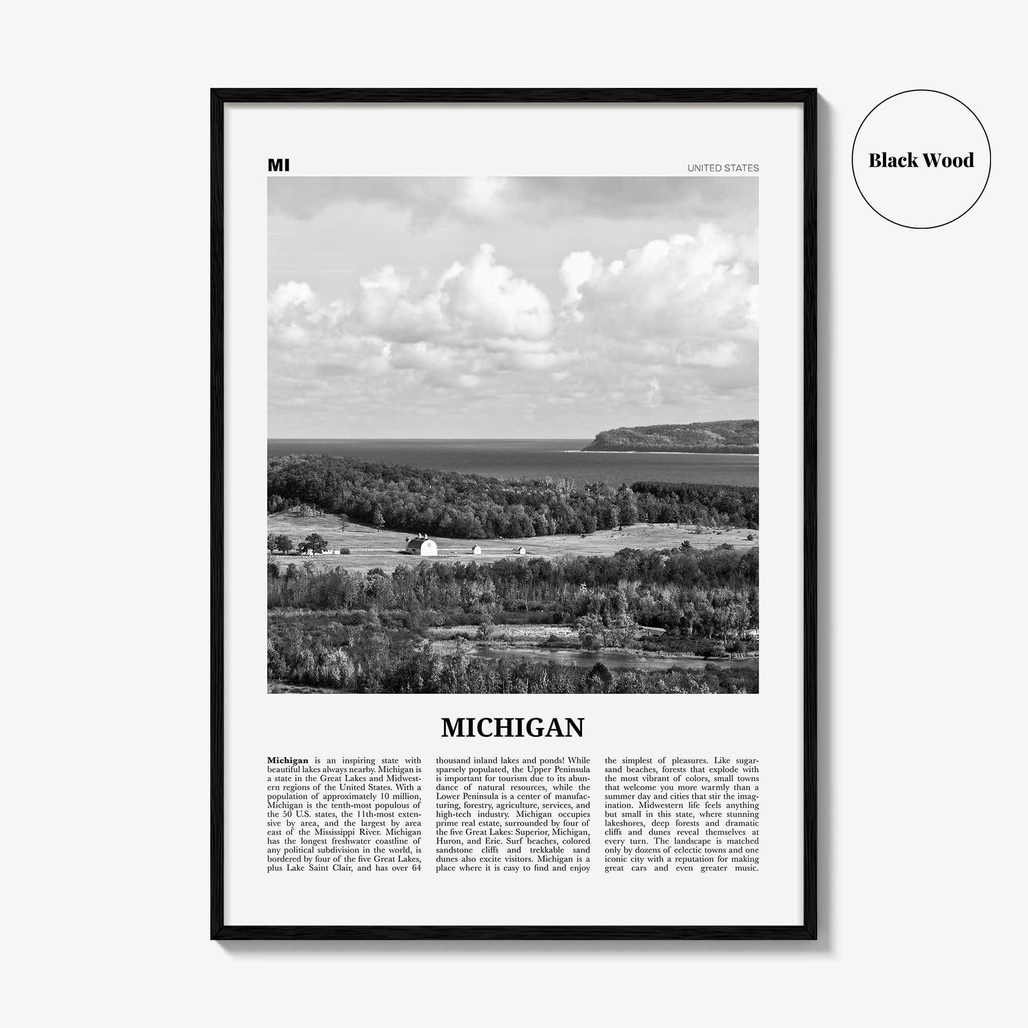 Michigan Print Black and White No 3, Michigan Wall Art, Michigan Poster, Michigan Photo, Michigan Wall Décor, Michigan Map