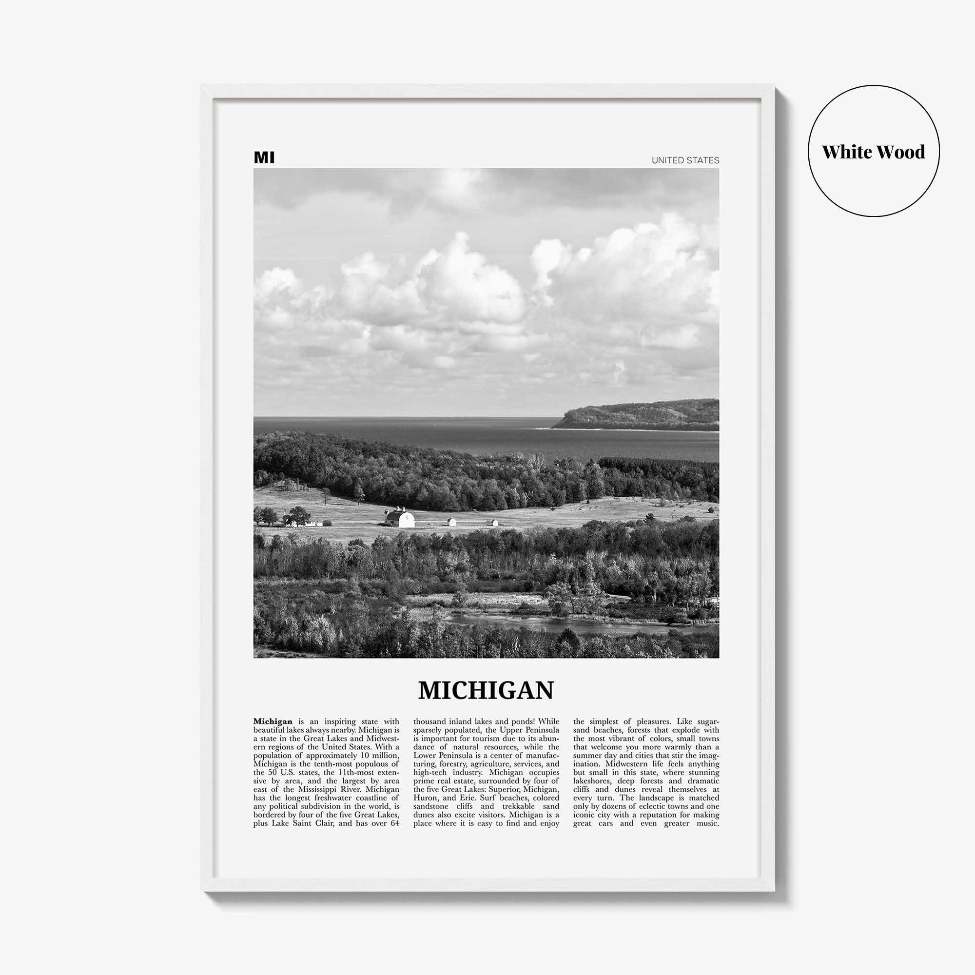 Michigan Print Black and White No 3, Michigan Wall Art, Michigan Poster, Michigan Photo, Michigan Wall Décor, Michigan Map