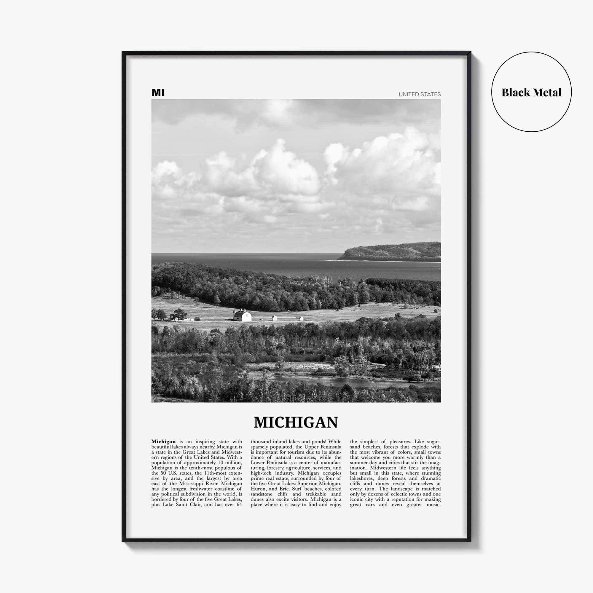 Michigan Print Black and White No 3, Michigan Wall Art, Michigan Poster, Michigan Photo, Michigan Wall Décor, Michigan Map