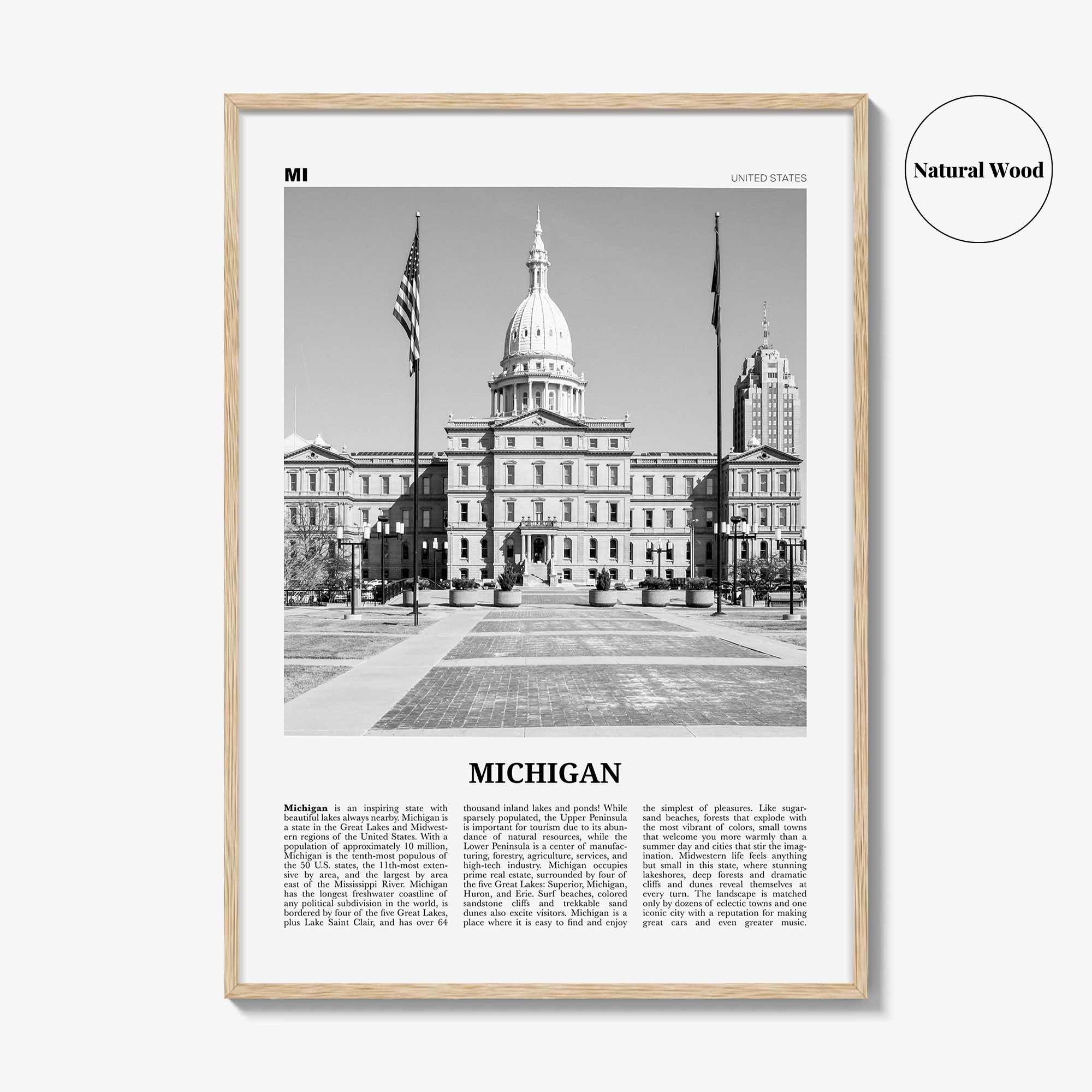 Michigan Print Black and White No 4, Michigan Wall Art, Michigan Poster, Michigan Photo, Michigan Wall Decor, USA, United States, America