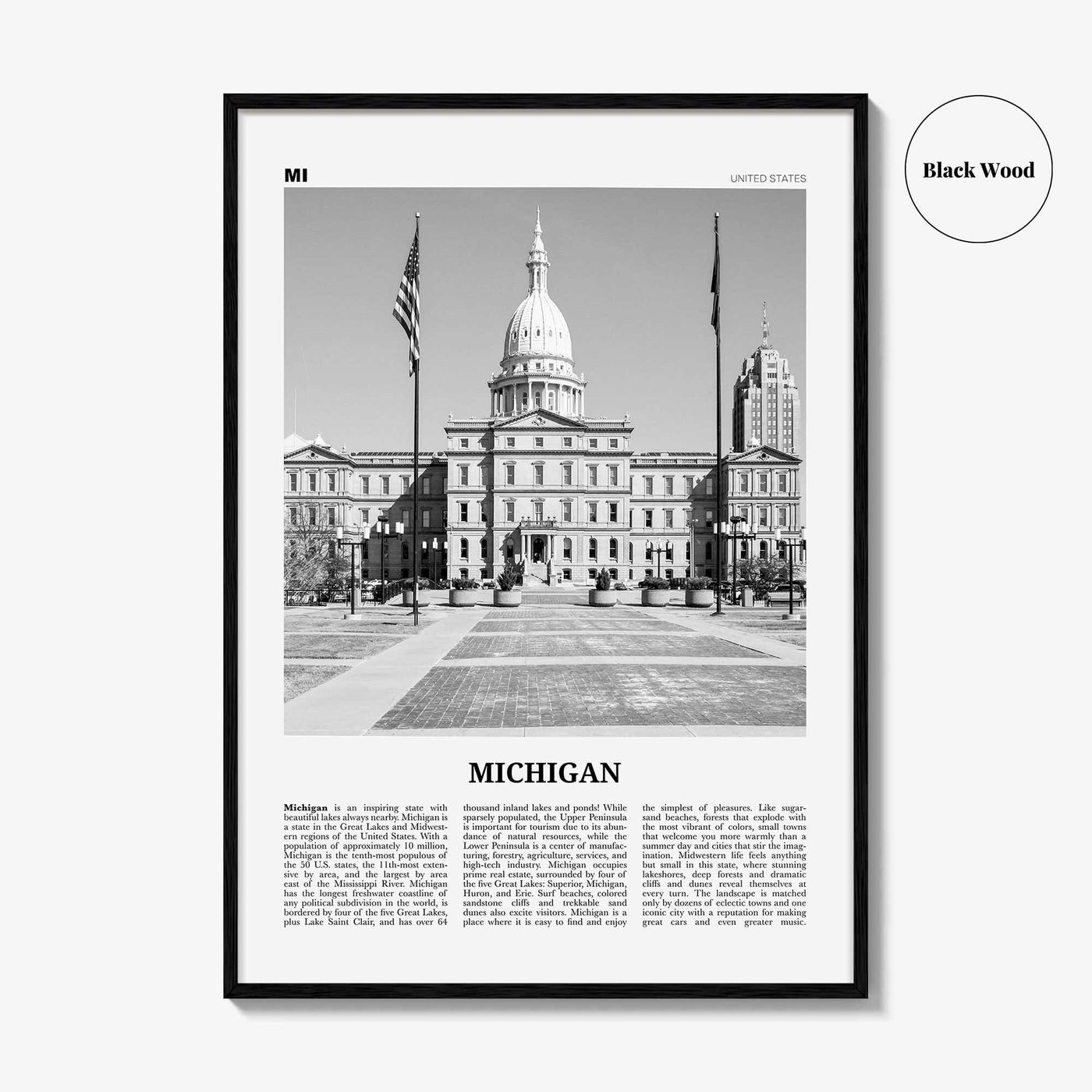 Michigan Print Black and White No 4, Michigan Wall Art, Michigan Poster, Michigan Photo, Michigan Wall Decor, USA, United States, America