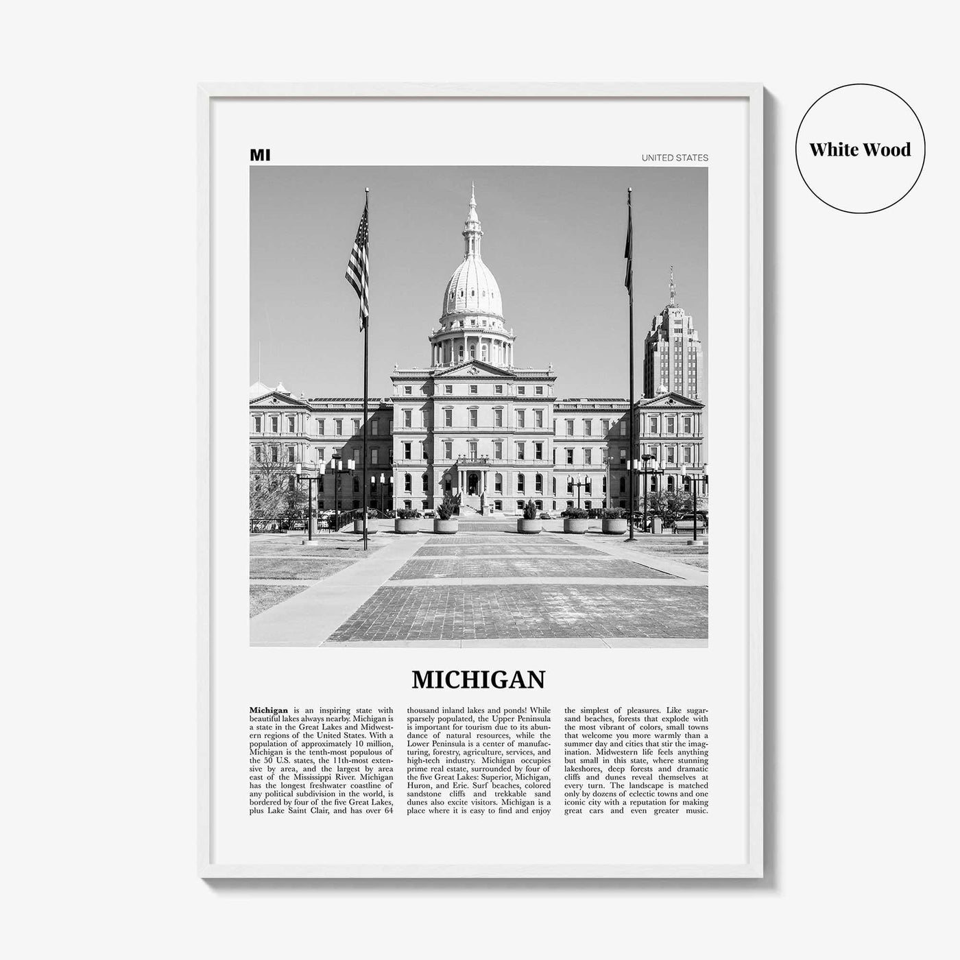 Michigan Print Black and White No 4, Michigan Wall Art, Michigan Poster, Michigan Photo, Michigan Wall Decor, USA, United States, America