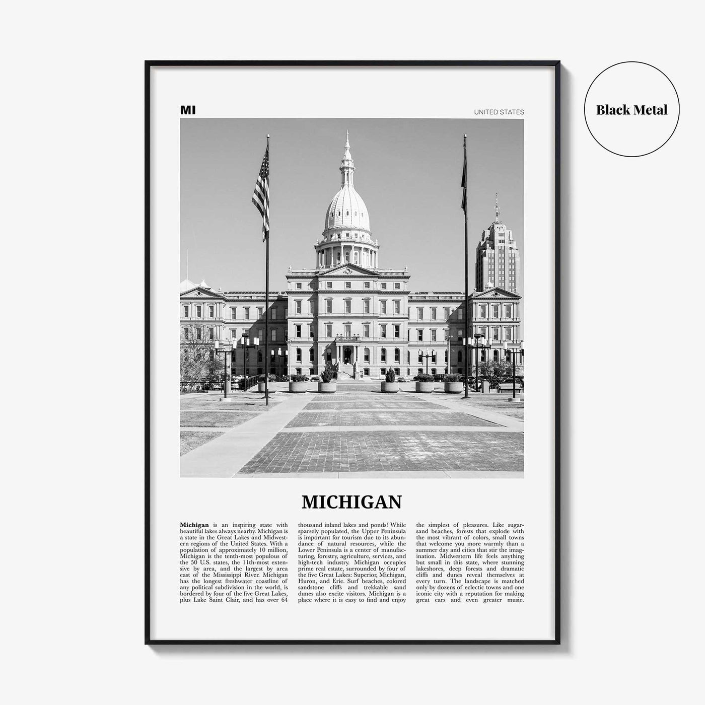 Michigan Print Black and White No 4, Michigan Wall Art, Michigan Poster, Michigan Photo, Michigan Wall Decor, USA, United States, America
