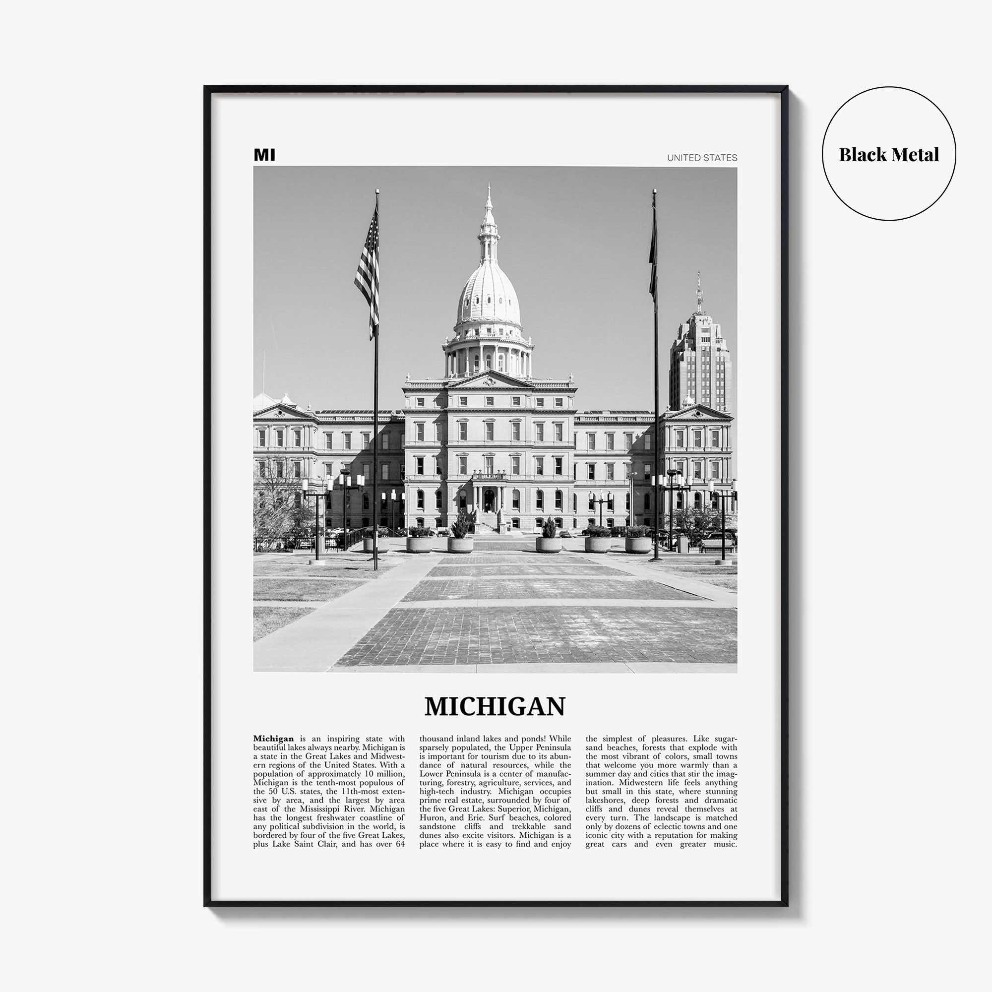 Michigan Print Black and White No 4, Michigan Wall Art, Michigan Poster, Michigan Photo, Michigan Wall Decor, USA, United States, America