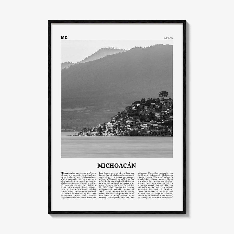 Michoacan Print Black and White, Michoacan Wall Art, Michoacán Poster, Michoacán Photo, Michoacán Wall Décor, Michoacán Map, Mexico